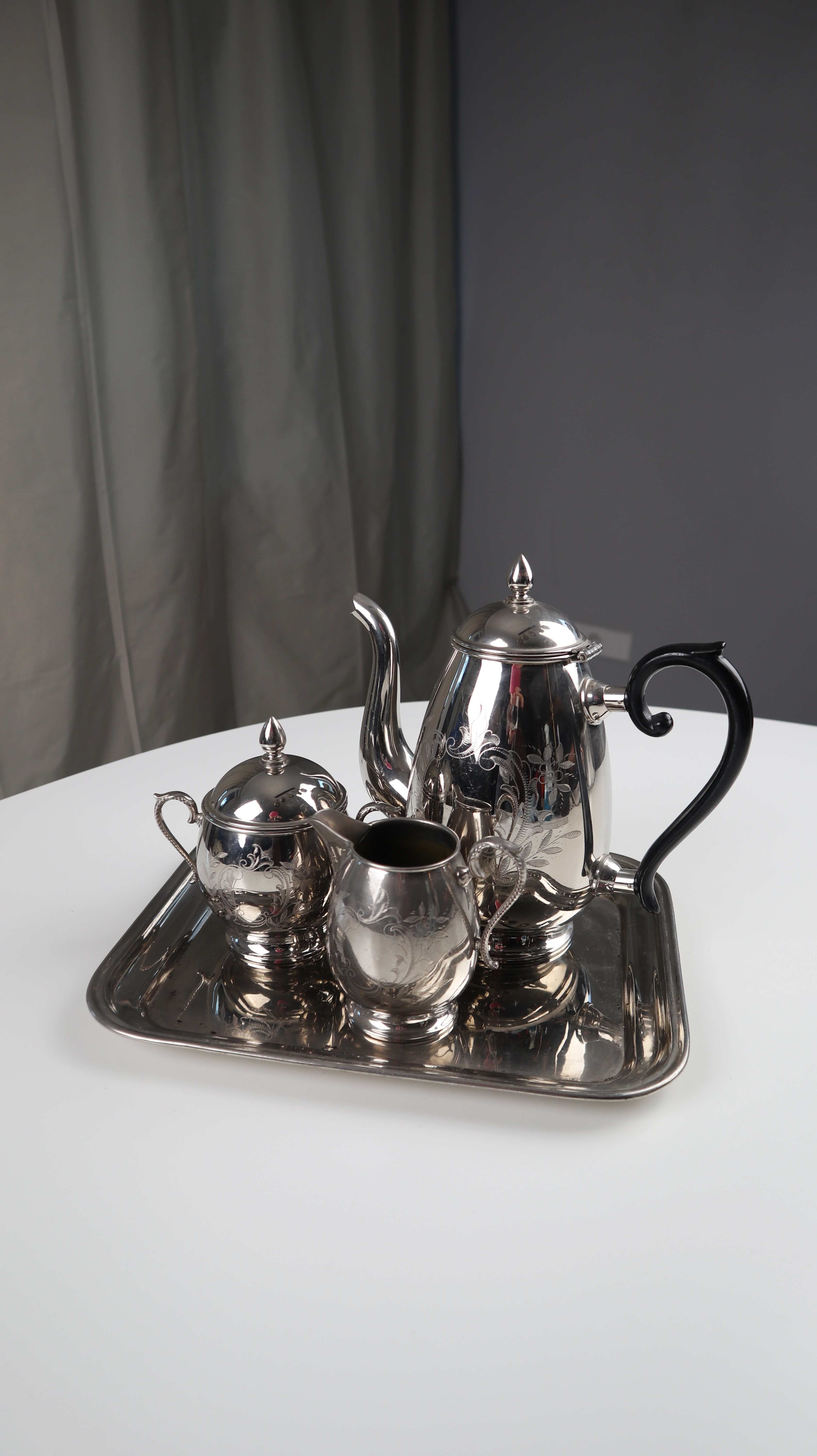 Kaffeeservice mit Serviertablett Silber versilbert Teekanne Zuckerdose