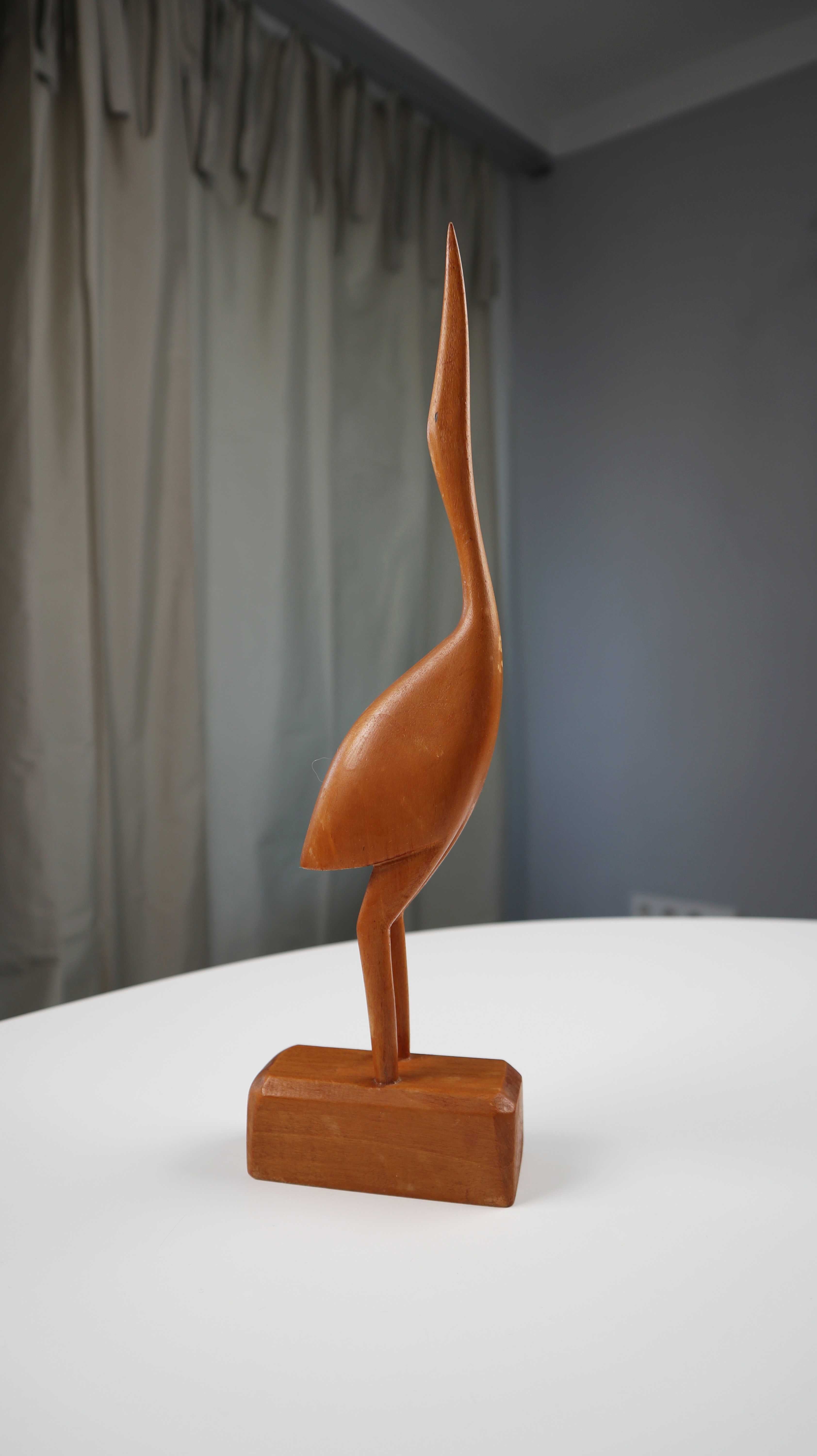 Holzkranich Kranich 50er 60er mid century Holzfigur braun Dekorationsskulptur