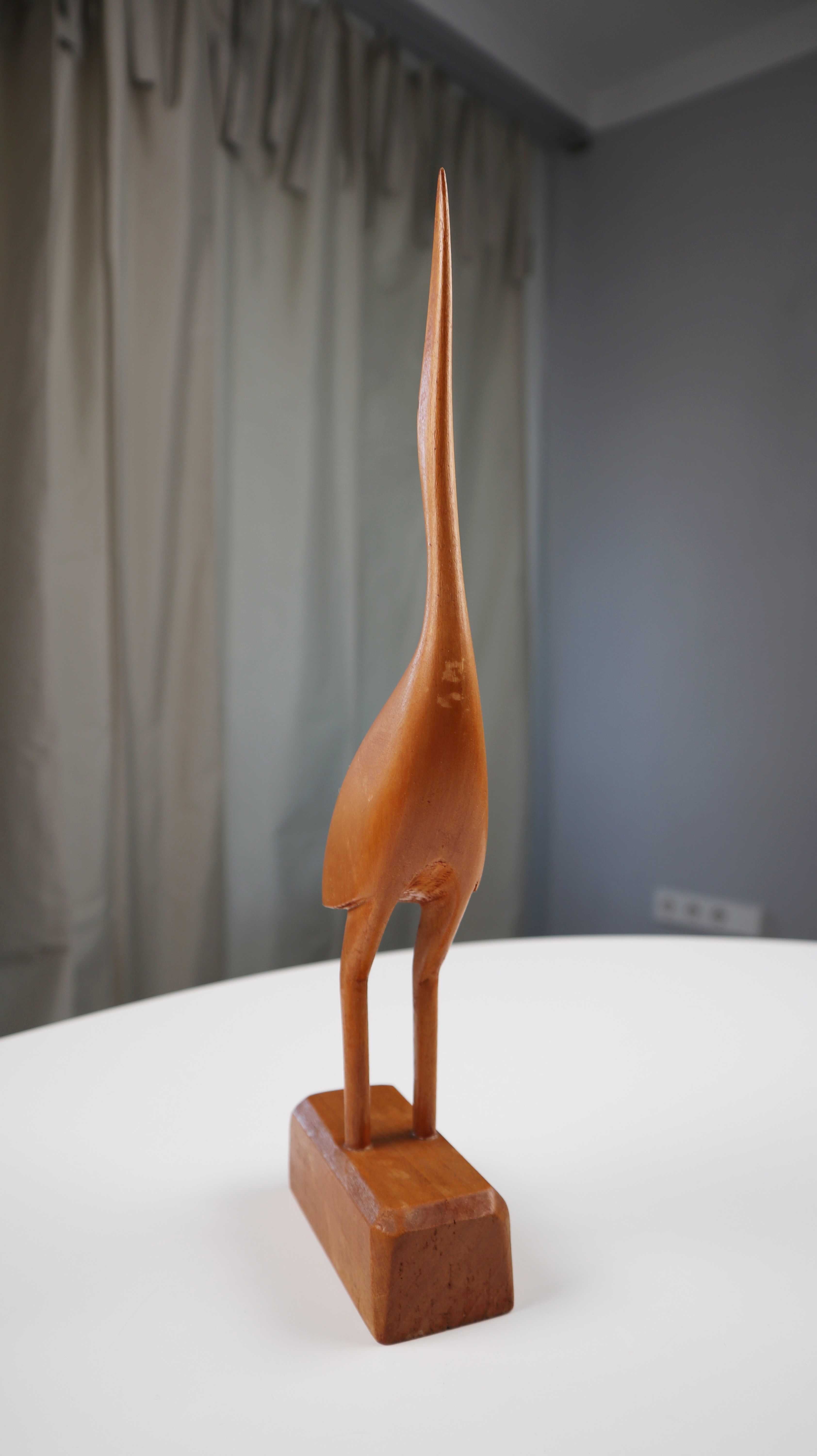 Holzkranich Kranich 50er 60er mid century Holzfigur braun Dekorationsskulptur