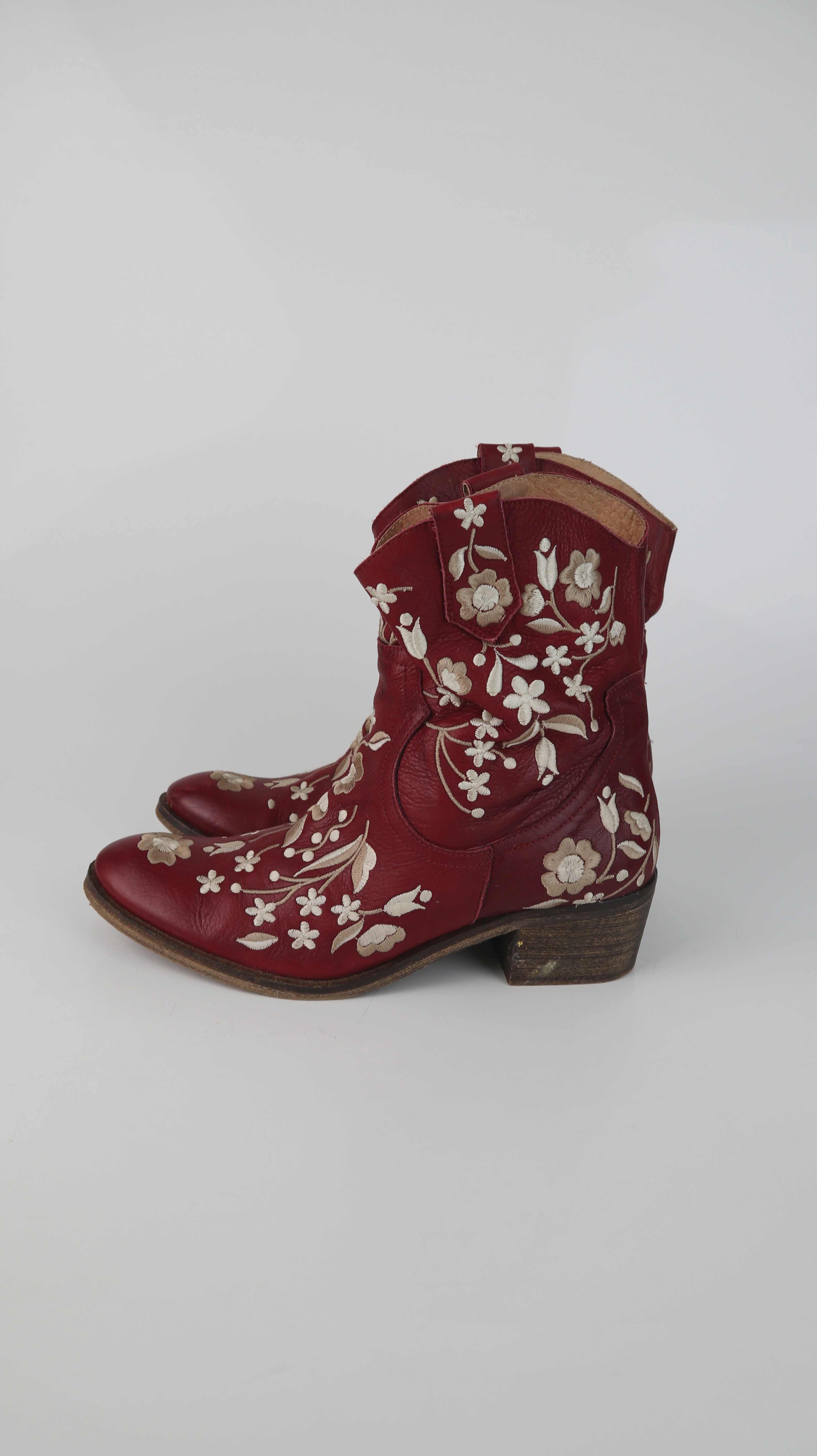 Deerberg Stiefeletten rot Lederstiefel Cowboystiefel bestickt 40