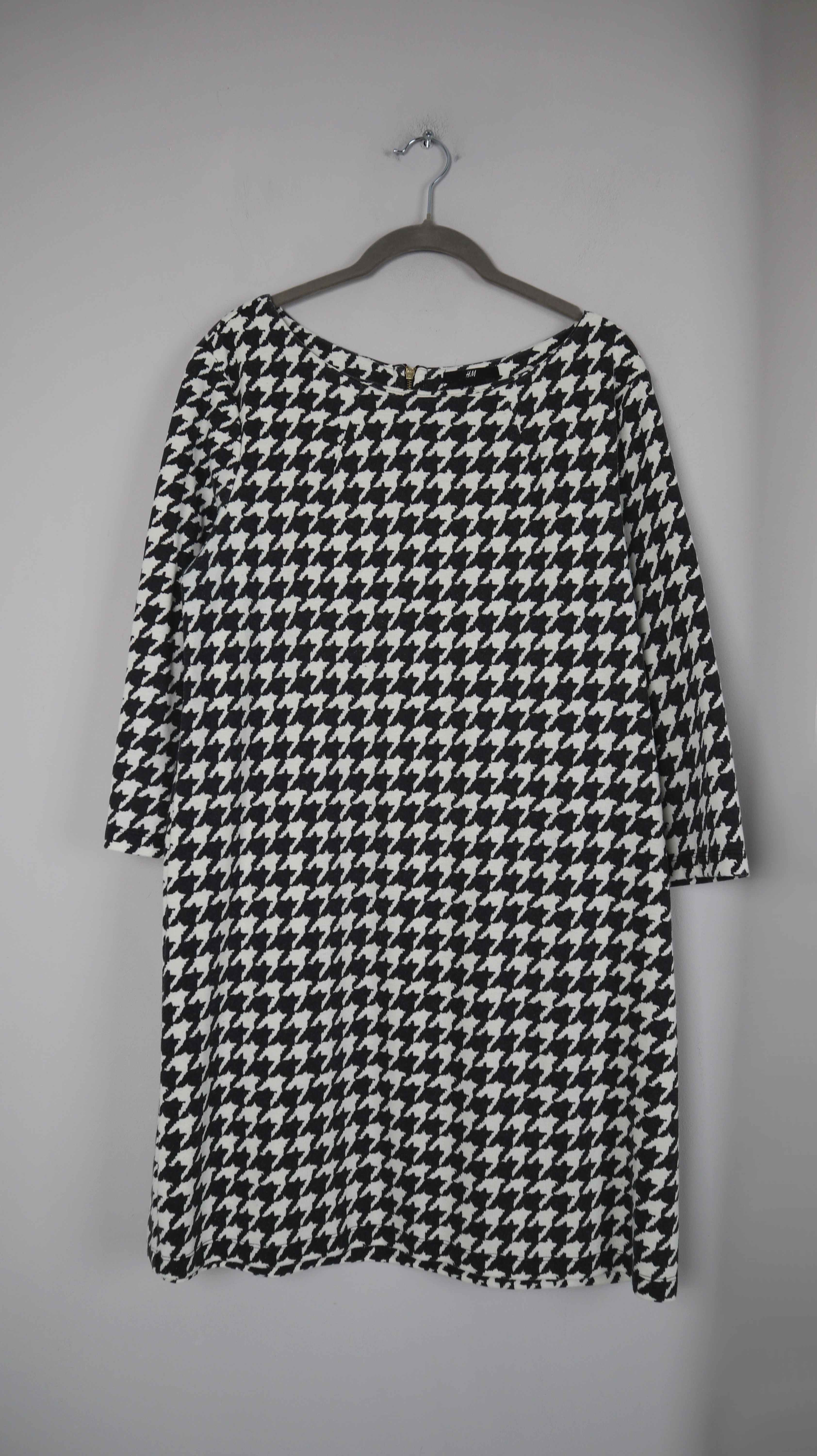 H&M Kleid schwarz weiß Hahnentritt 38 M Midi Midikleid