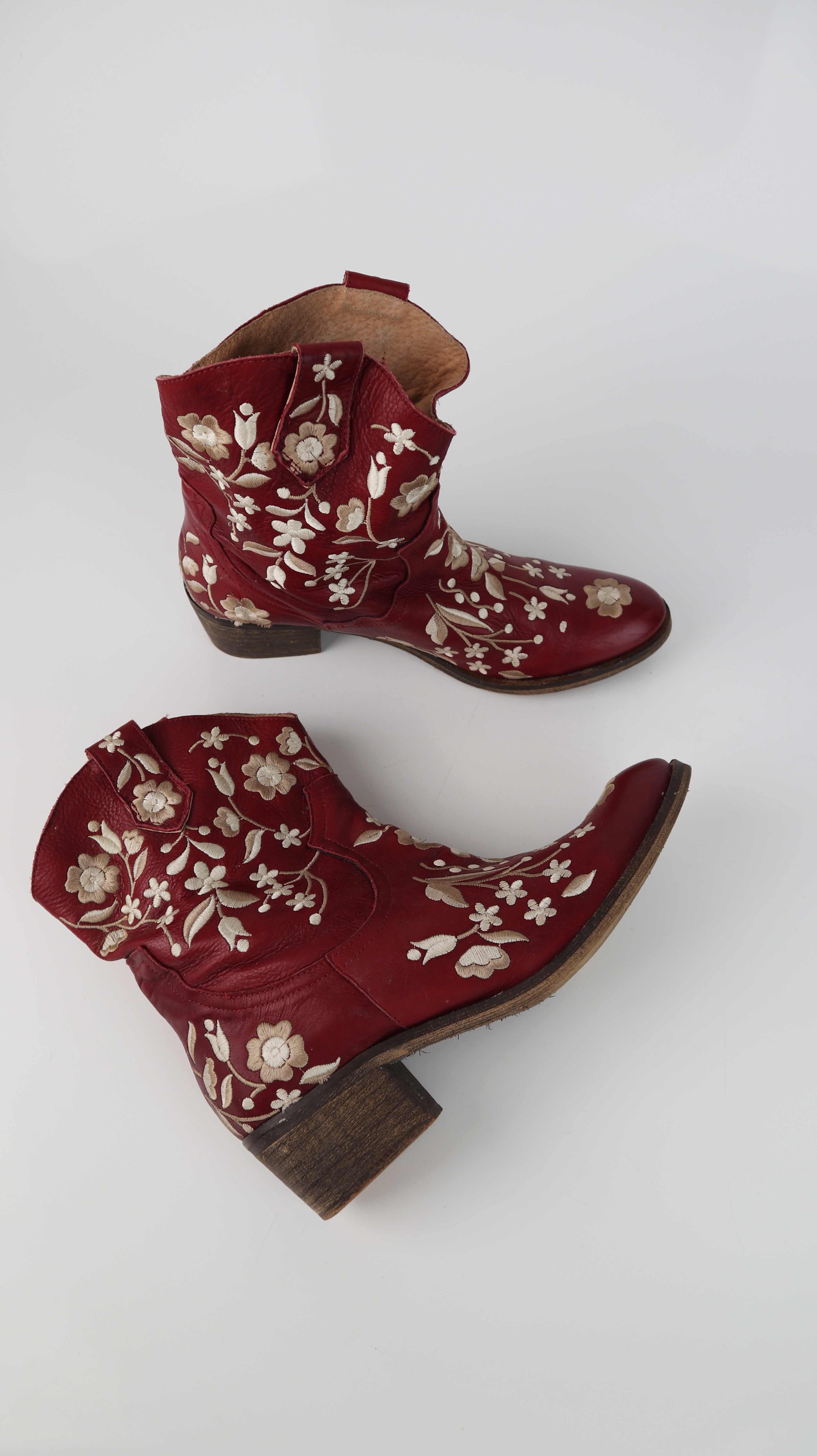 Deerberg Stiefeletten rot Lederstiefel Cowboystiefel bestickt 40