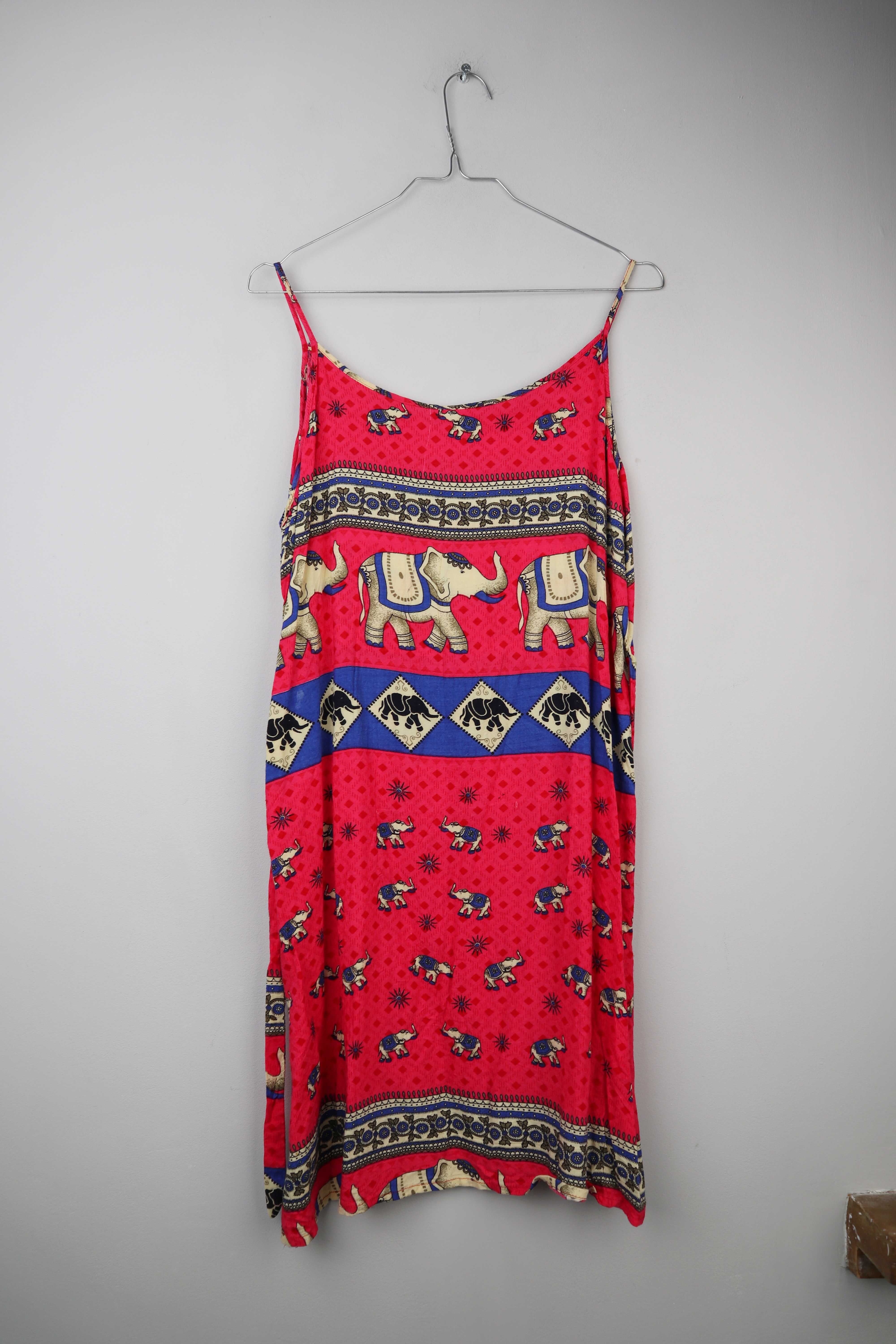 True Vintage Kleid 38 M L Elefanten Midi Midikleid Blau rot Strandkleid