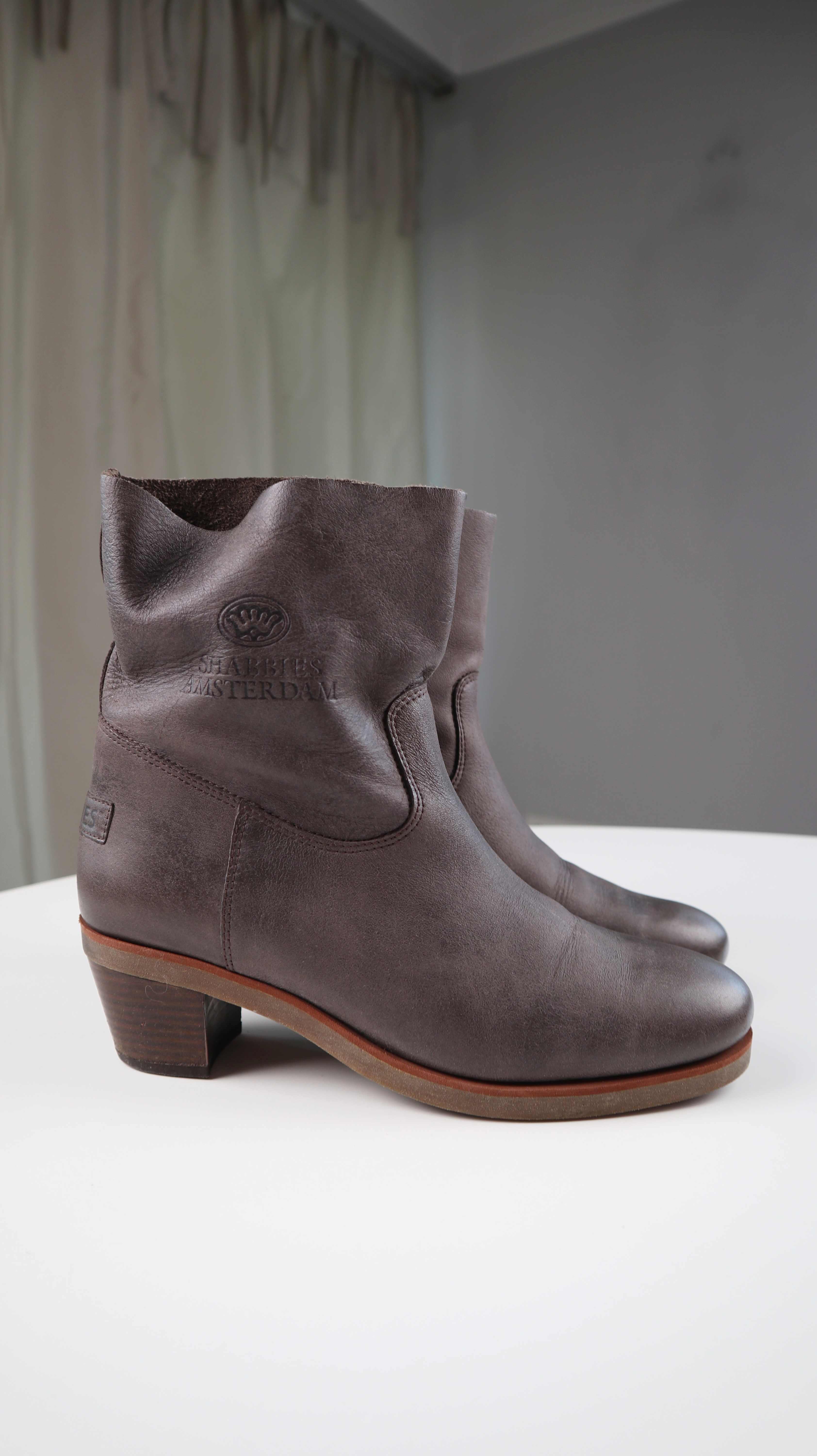 Shabbies Amsterdam Stiefel Braun Lederstiefel 40 Boots Stiefeletten Absatz