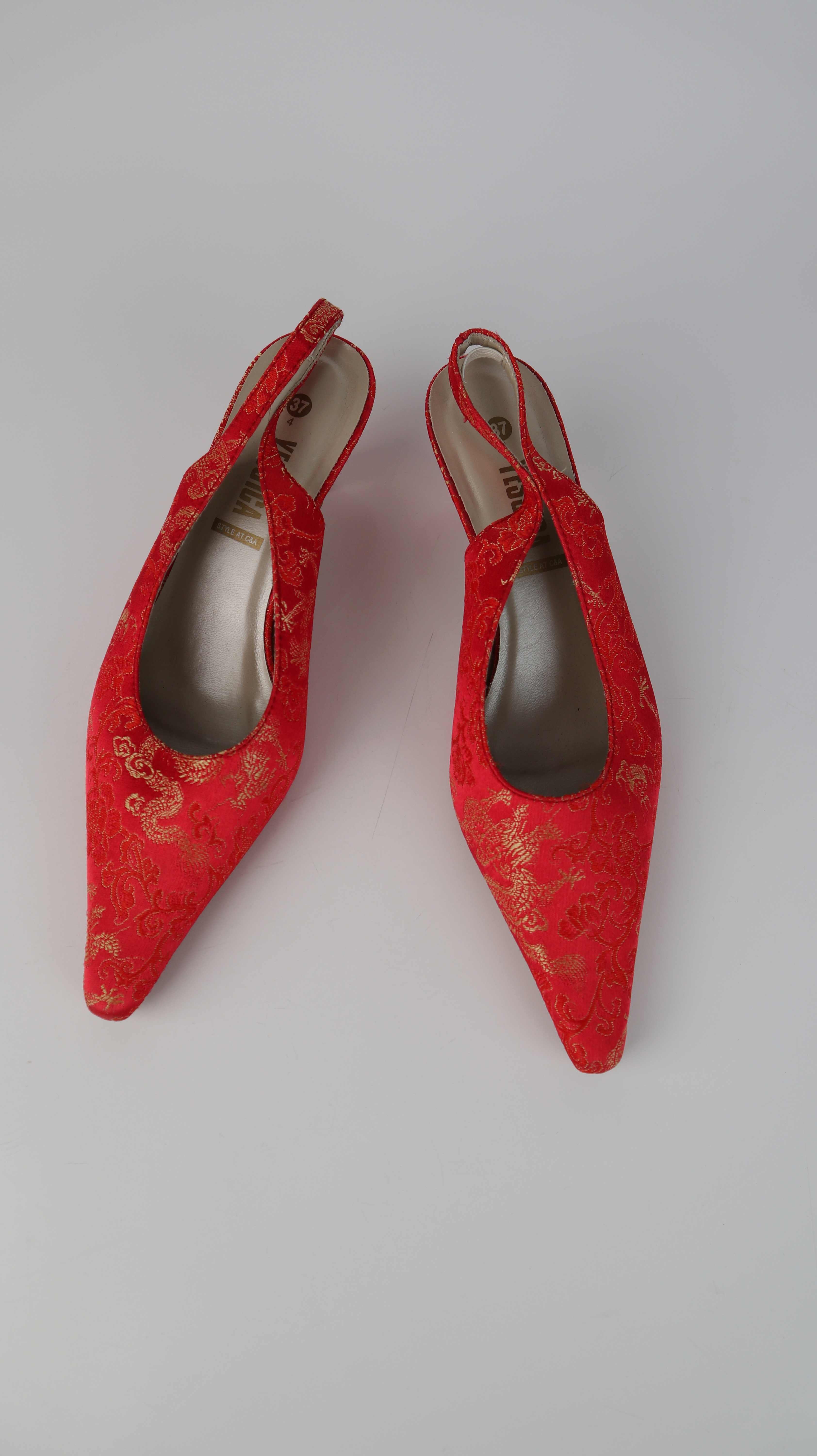 Yessica Sling Back Heels rot 37 spitz asiatisch Muster Pumps