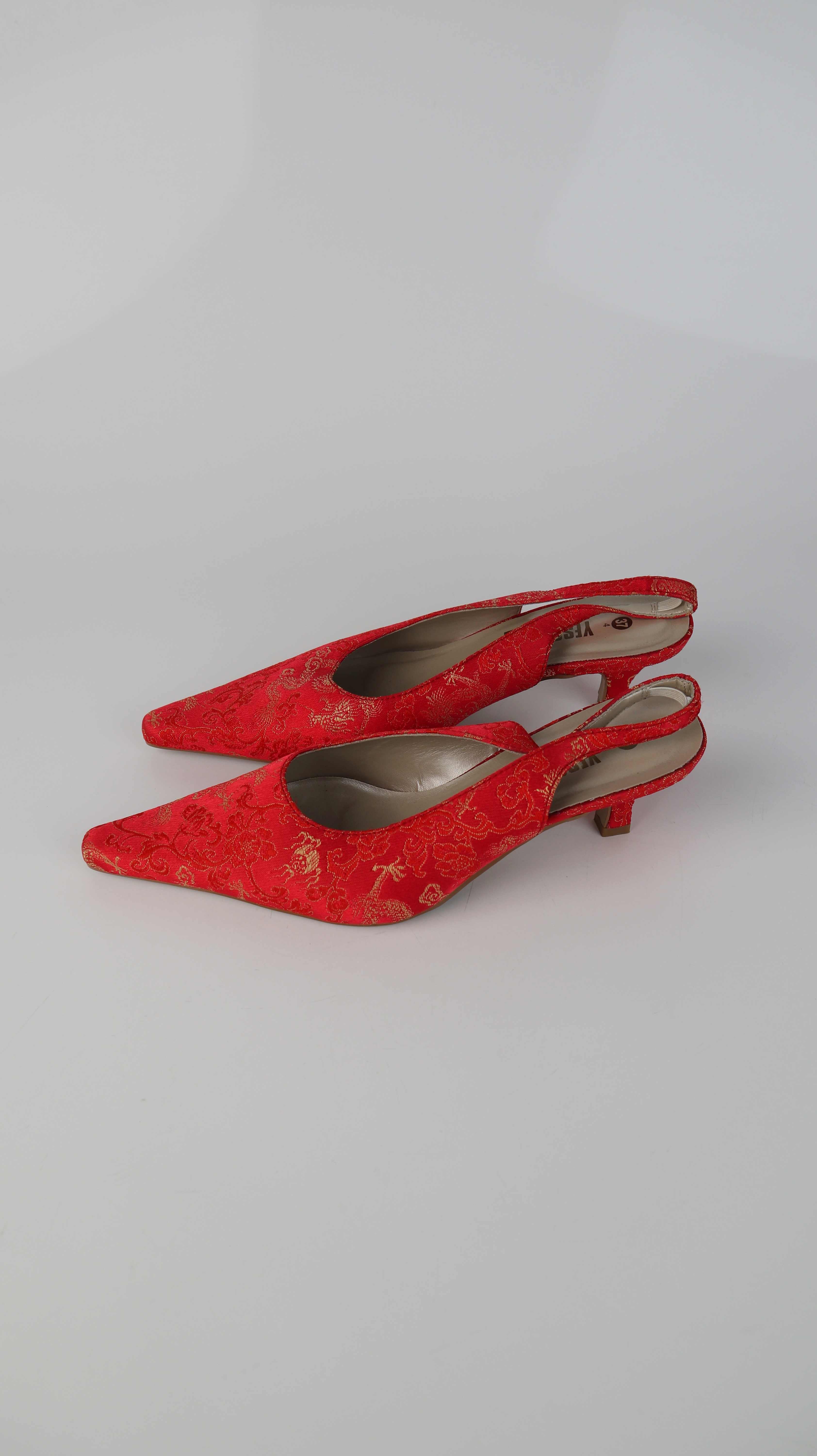 Yessica Sling Back Heels rot 37 spitz asiatisch Muster Pumps