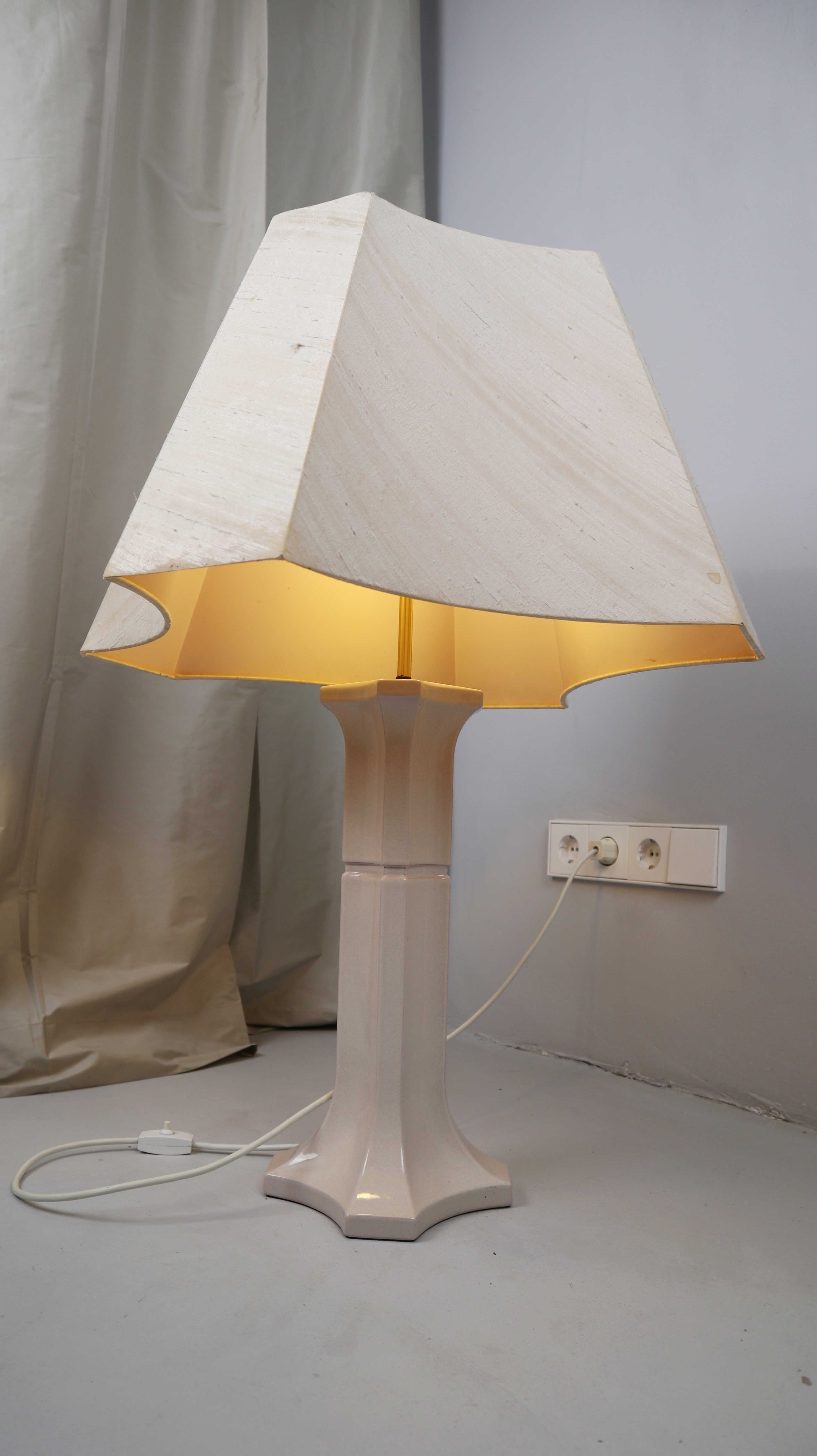 Tischleuchte Tischlampe Creme Beige groß Porzellanlampenfuß Retro Vintage