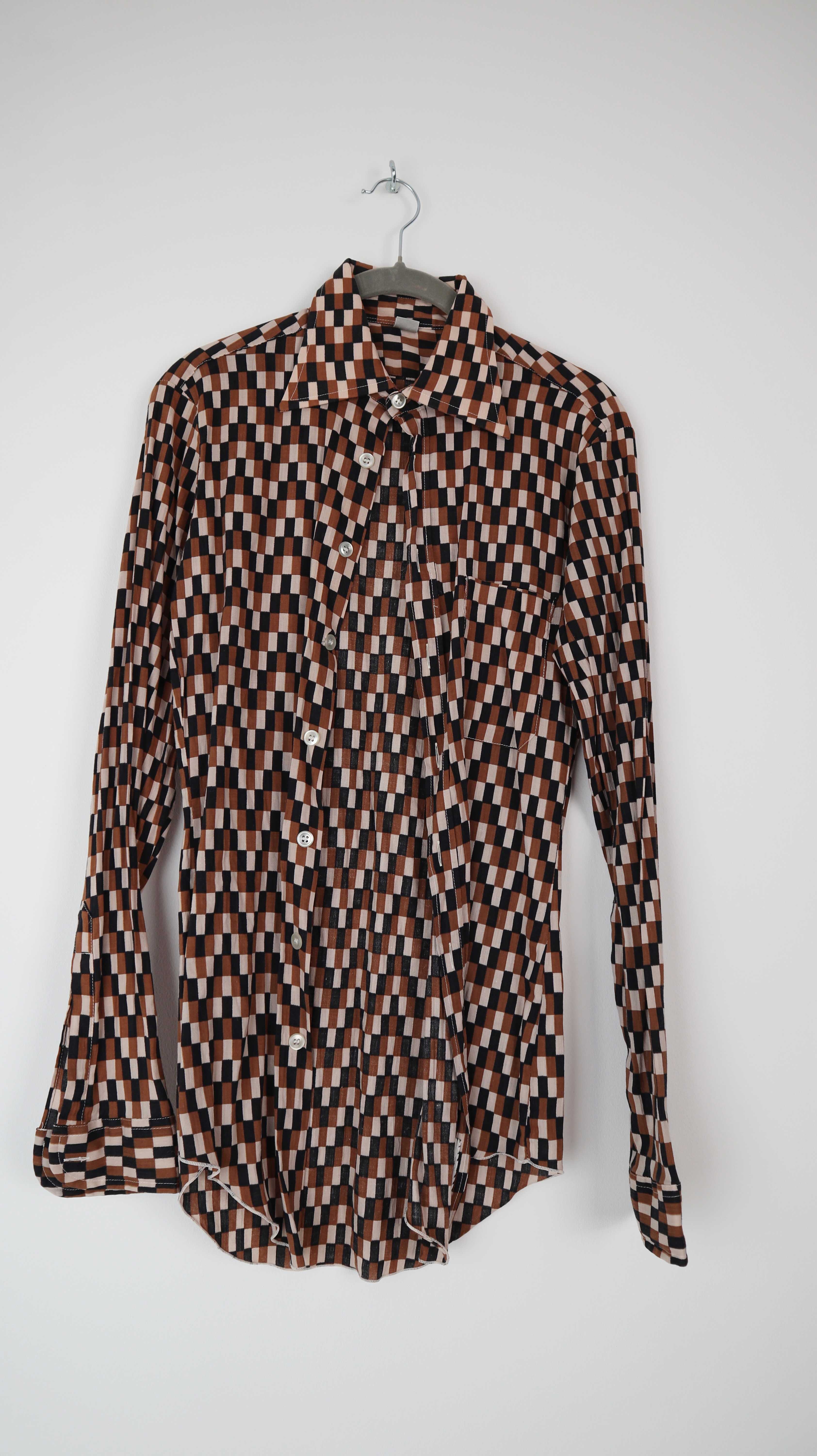 True Vintage Bluse hemd braun schwarz 36 S 34 XS 70s