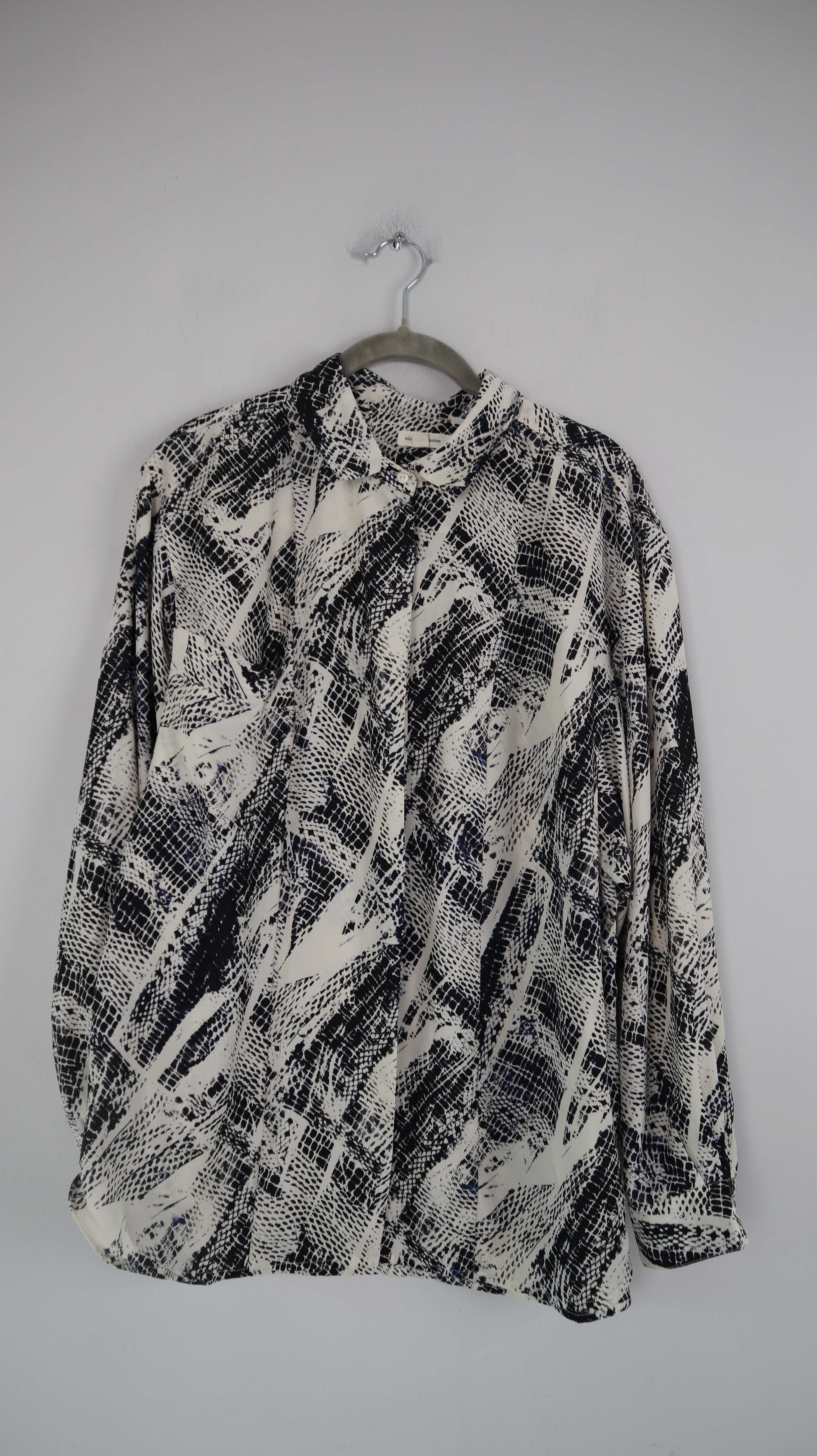 silence + noise Bluse schwarz weiß Hemd 38 M Muster gemustert