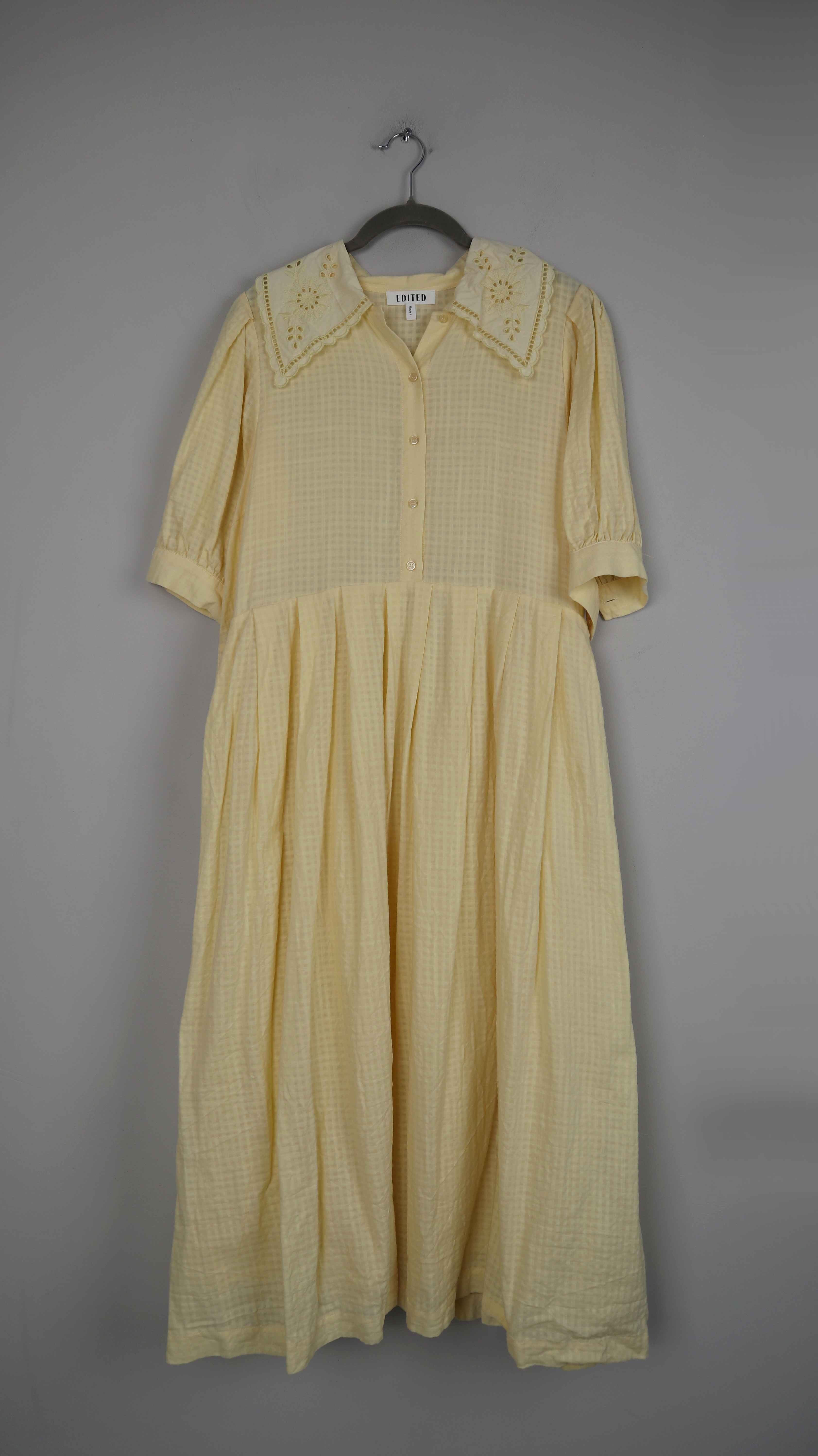 Edited Kleid Sommerkleid Gelb 42 XL Maxi Maxikleid Pastellgelb Spitze