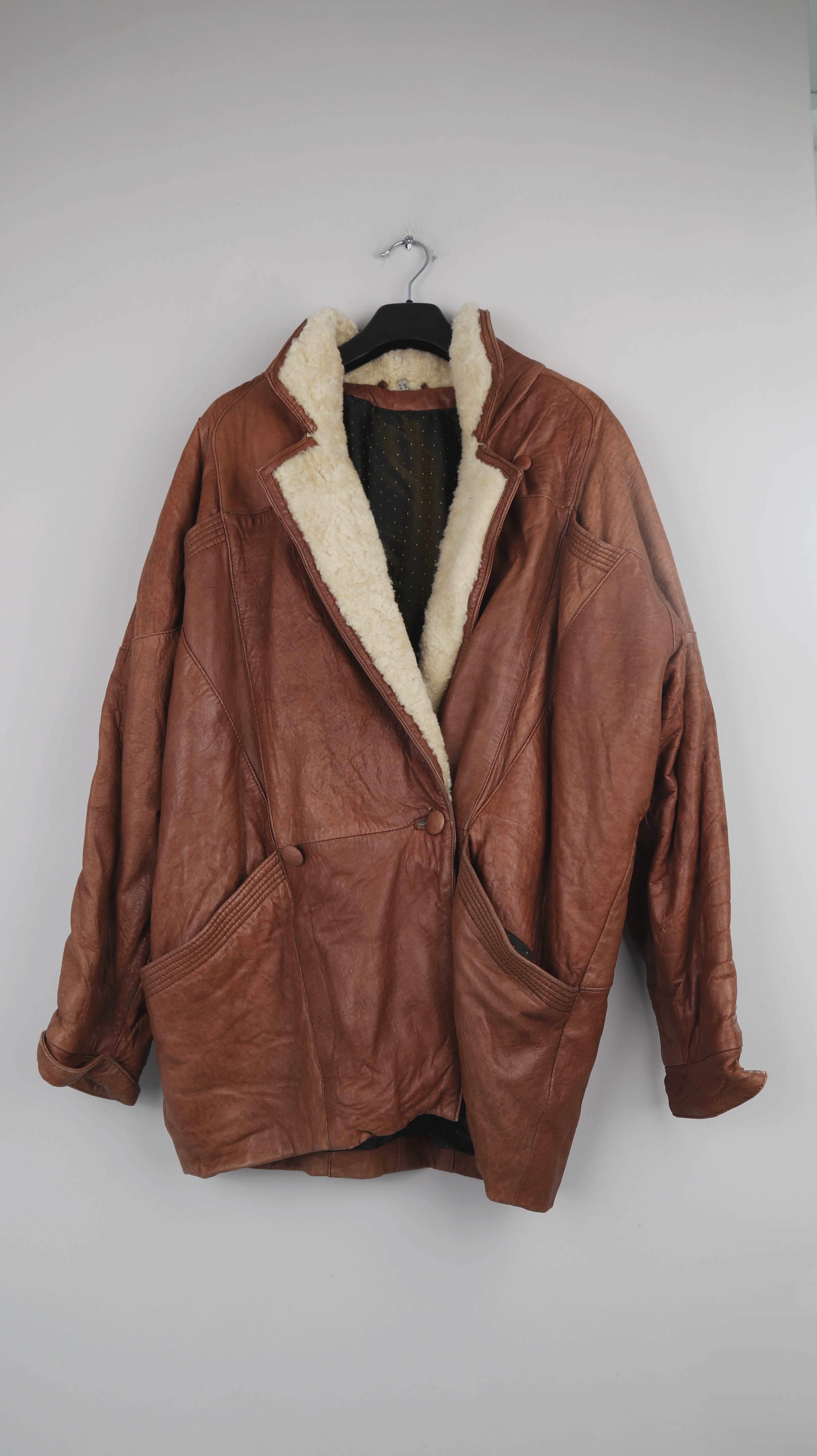 True Vintage Lederjacke Fliegerjacke XXL Braun Lammfell Truckerjacke gefüttert