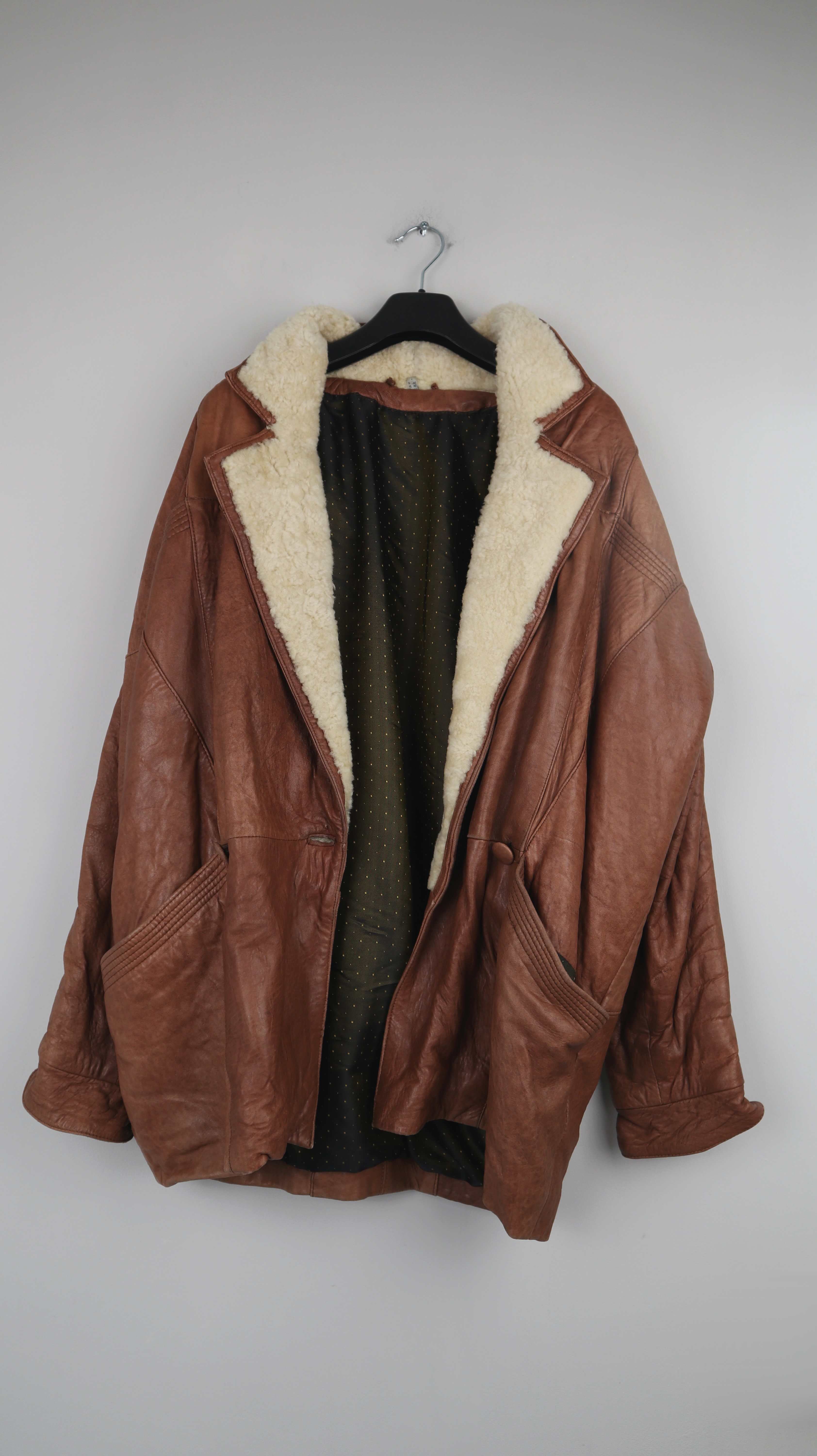 True Vintage Lederjacke Fliegerjacke XXL Braun Lammfell Truckerjacke gefüttert