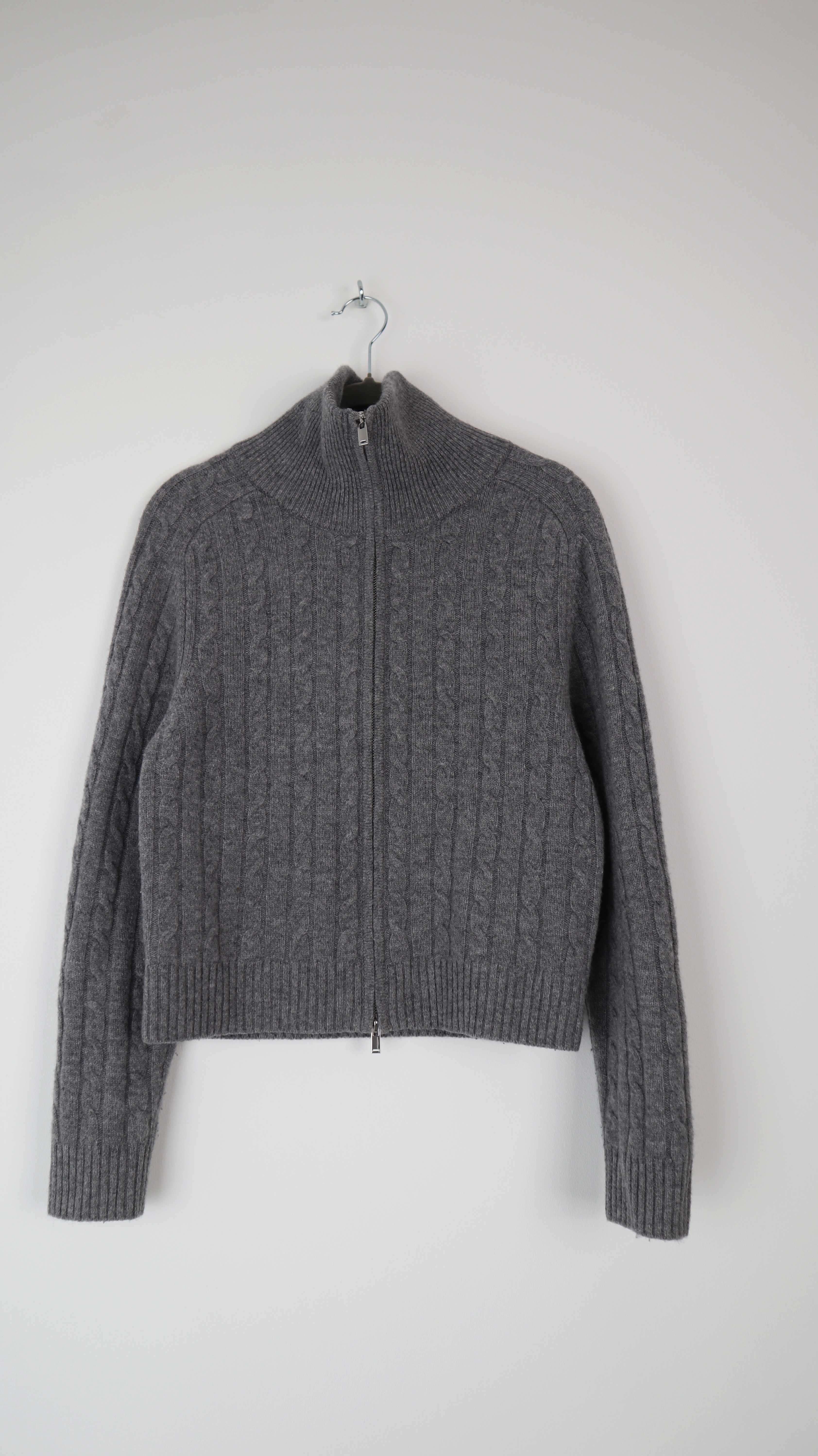 Massimo Dutti Strickjacke Grau Zopfmuster Wolle 36 S gestrickt