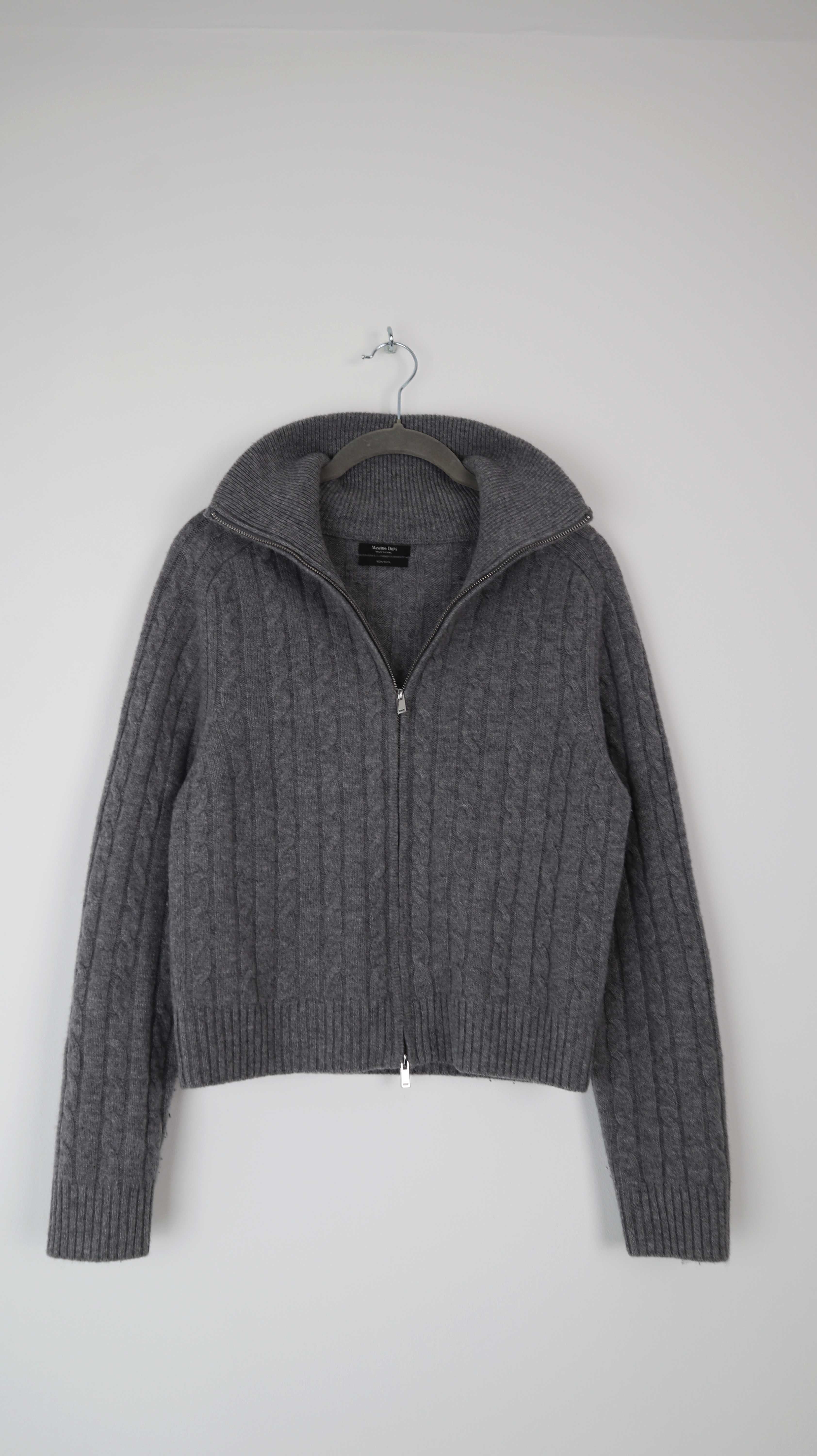 Massimo Dutti Strickjacke Grau Zopfmuster Wolle 36 S gestrickt