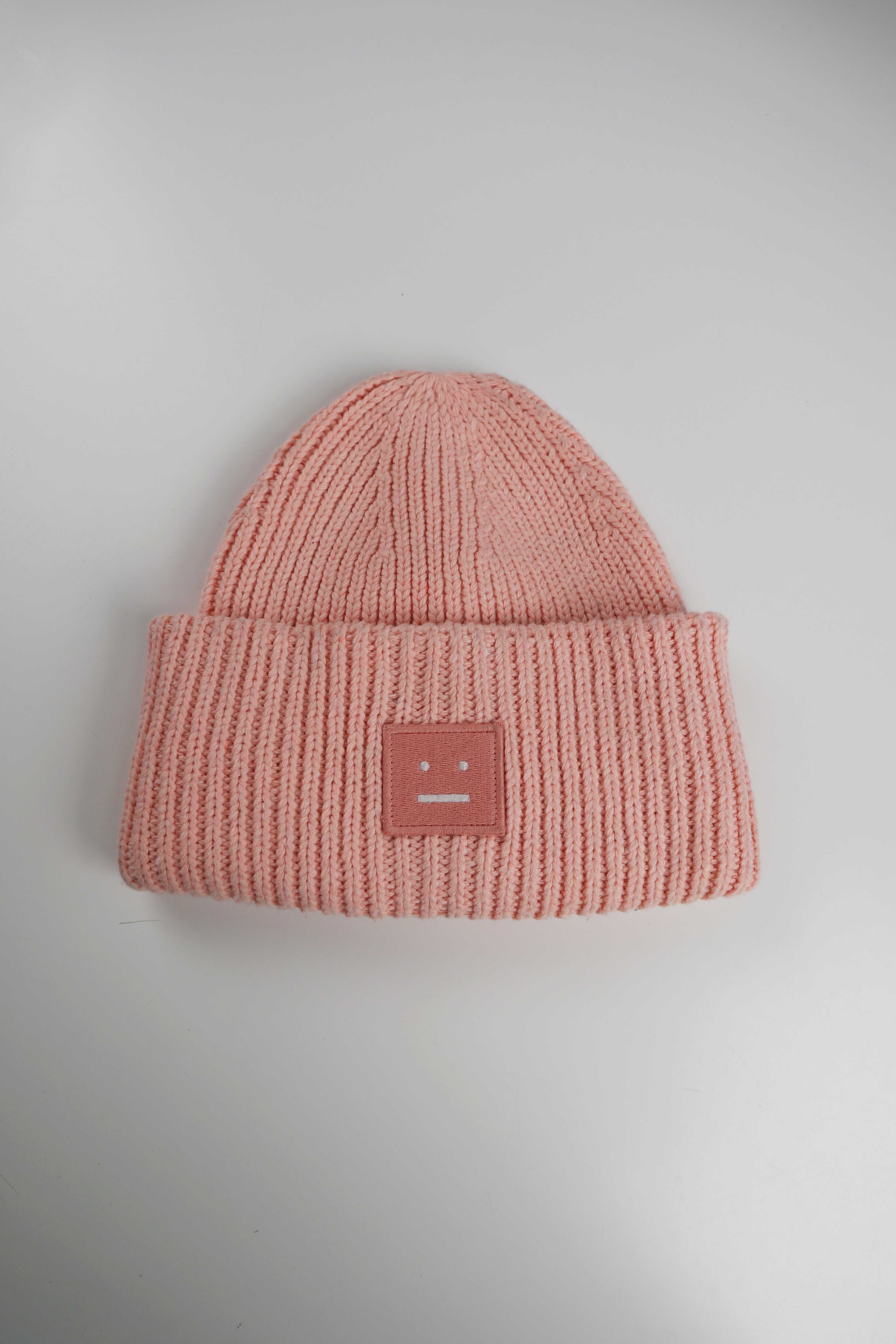 Acne Studios Face Logo Pansy Wool Peach Pink Knit Beanie ACNE STUDIOS - SMALL FACE LOGO BEANIE FADED PINK MELANGE  main image 3