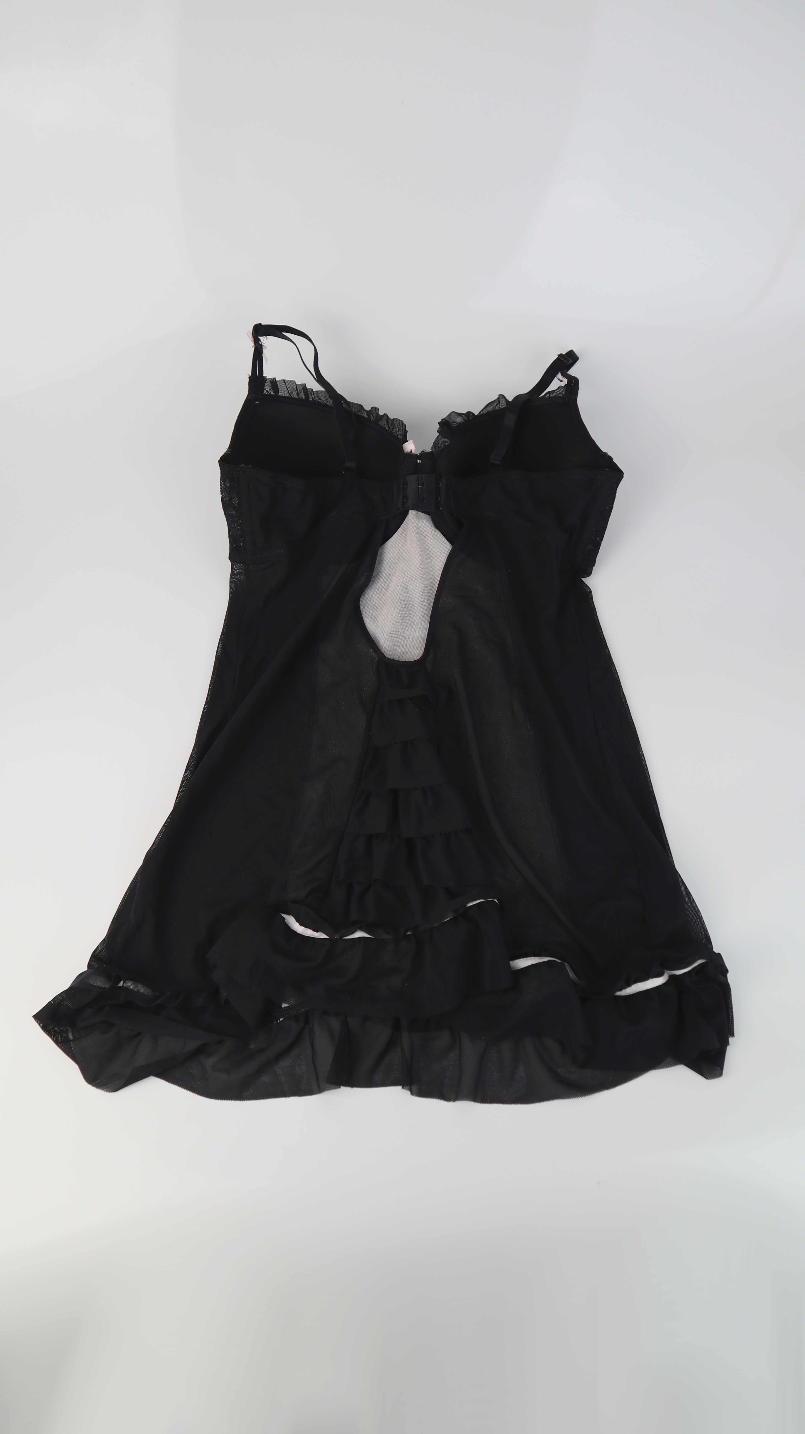 Hunkemöller Negligee schwarz rosa 80 D Nachthemd 38 M