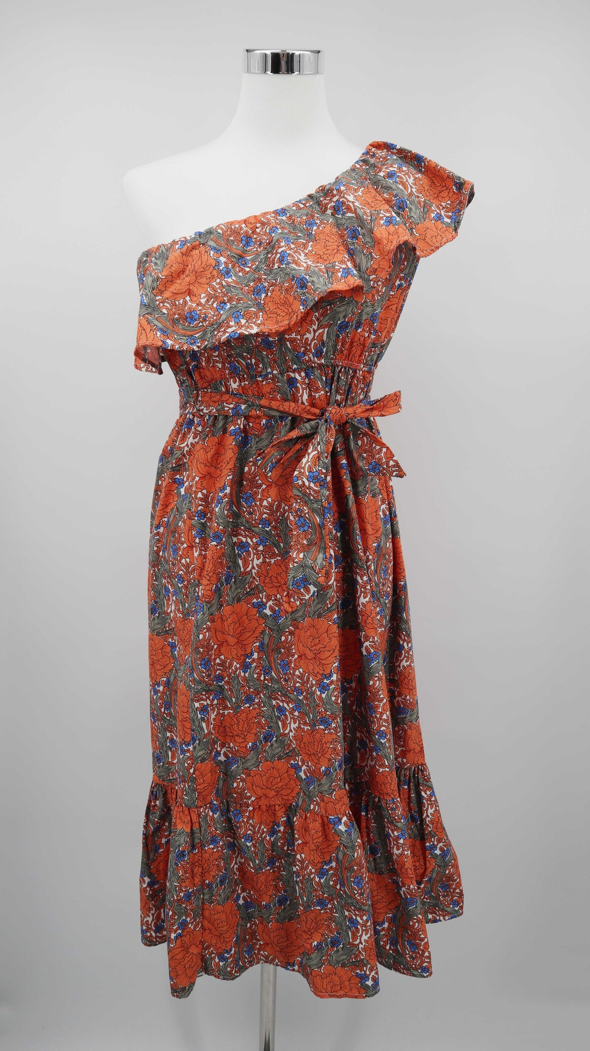 D&K Basic Kleid Sommerkleid Schulterkleid Orange blau 36 S