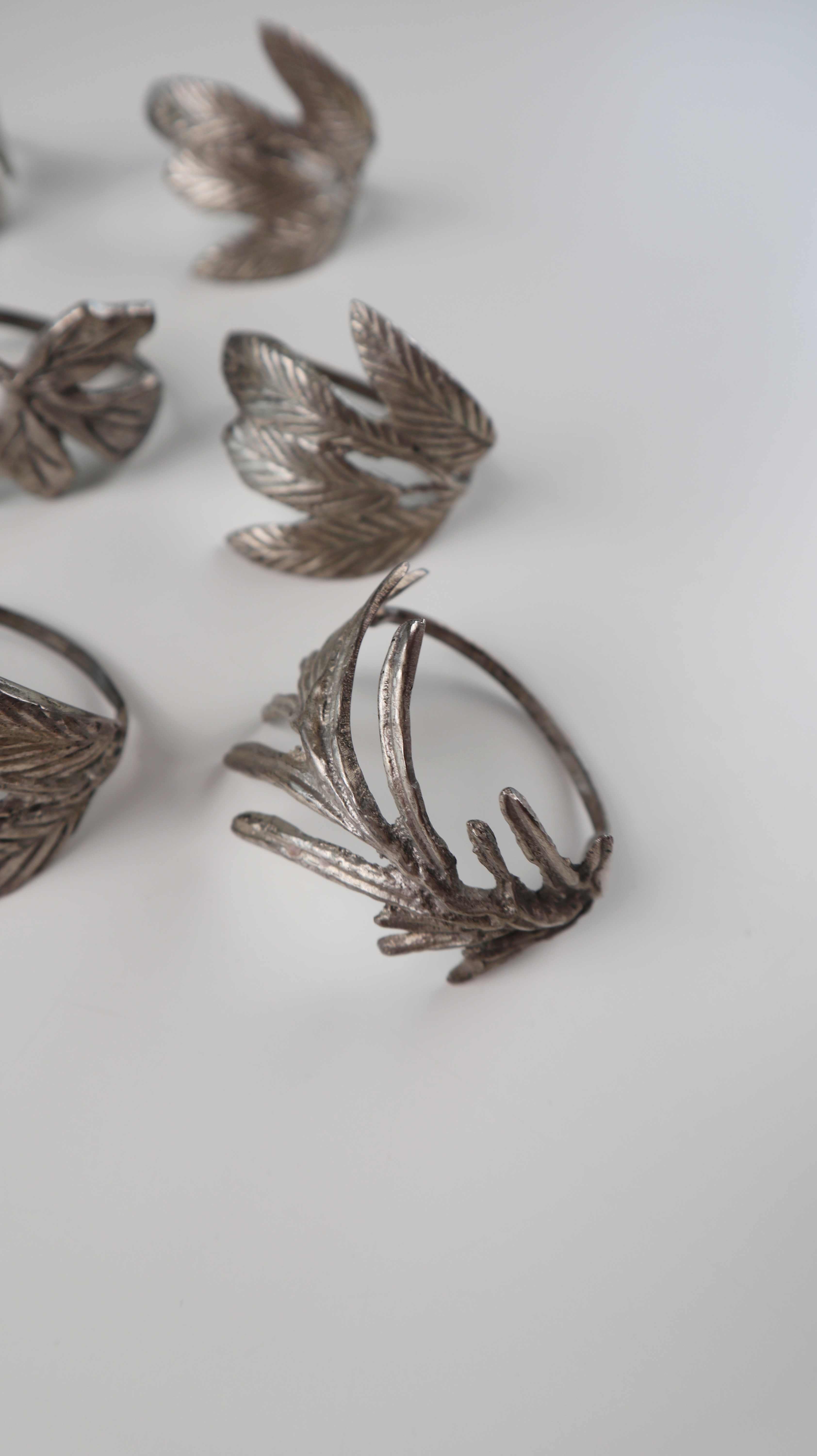 Vintage Serviettenringe Silber Englisch 8 Stück Blätter