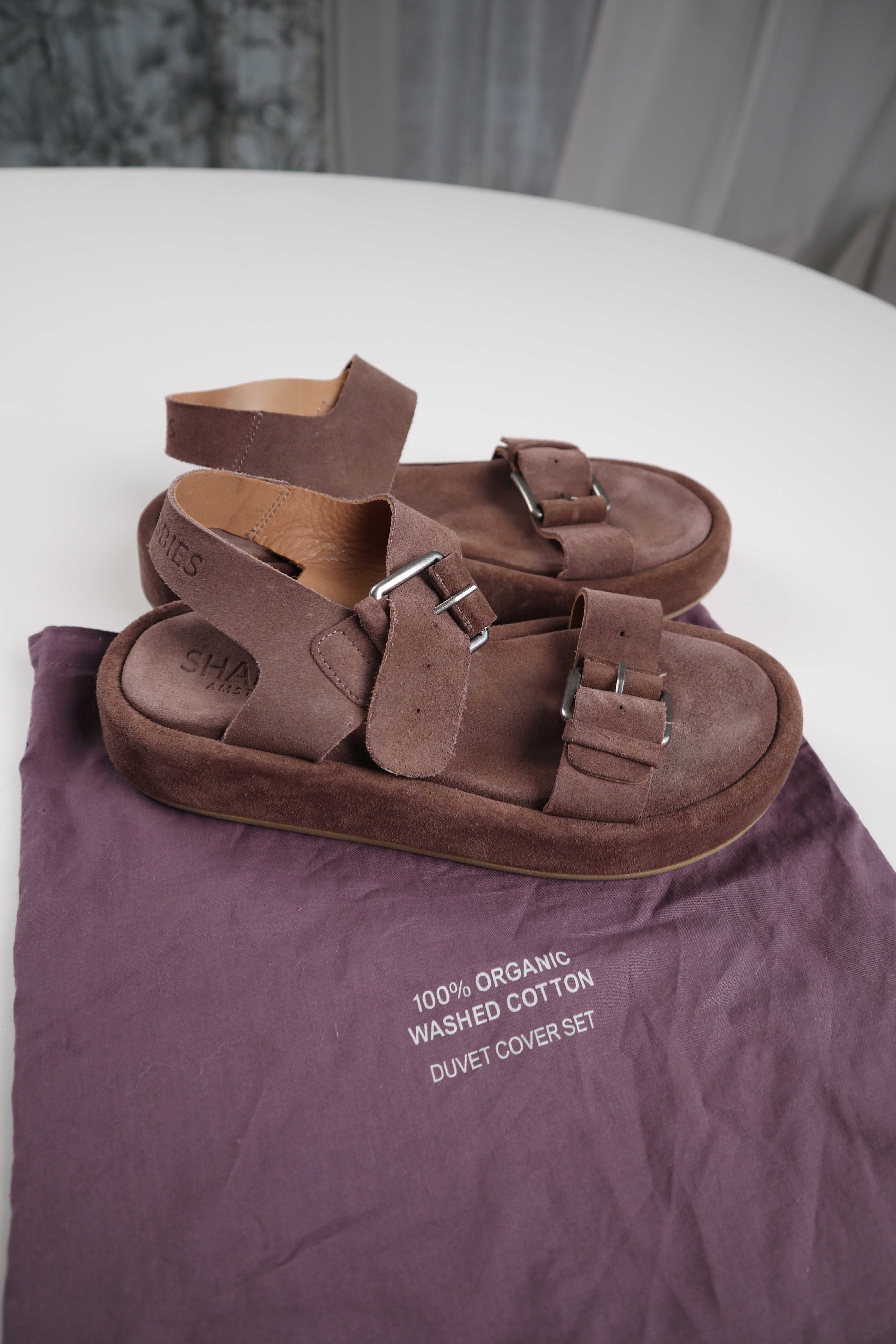 Shabbies Amsterdam Sandalen Wildleder 37 Braun Wildledersandalen Riemensandalen