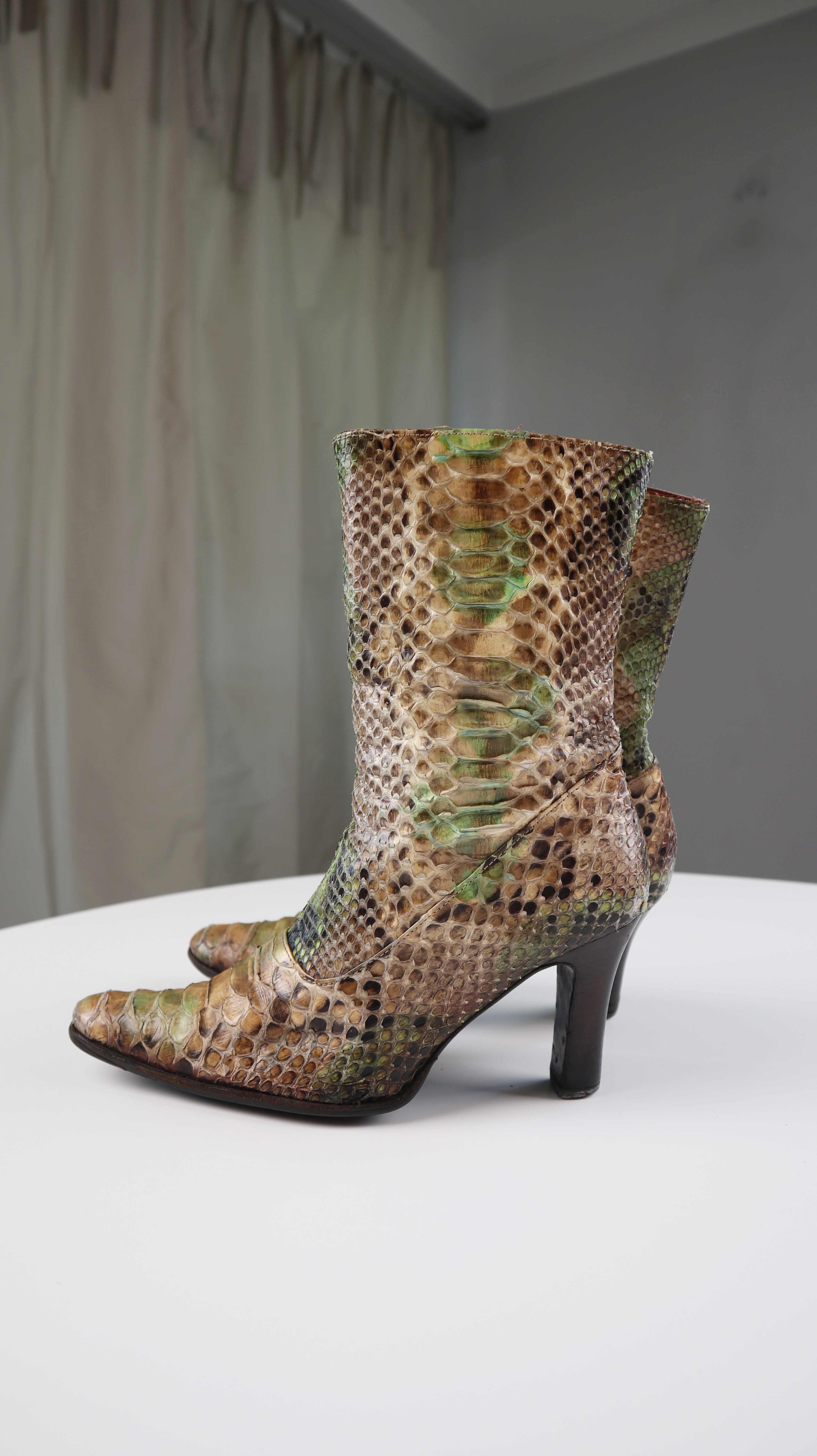 True Vintage Stiefel Grün Braun Boots Stiefeletten Schlange 37 made in italy