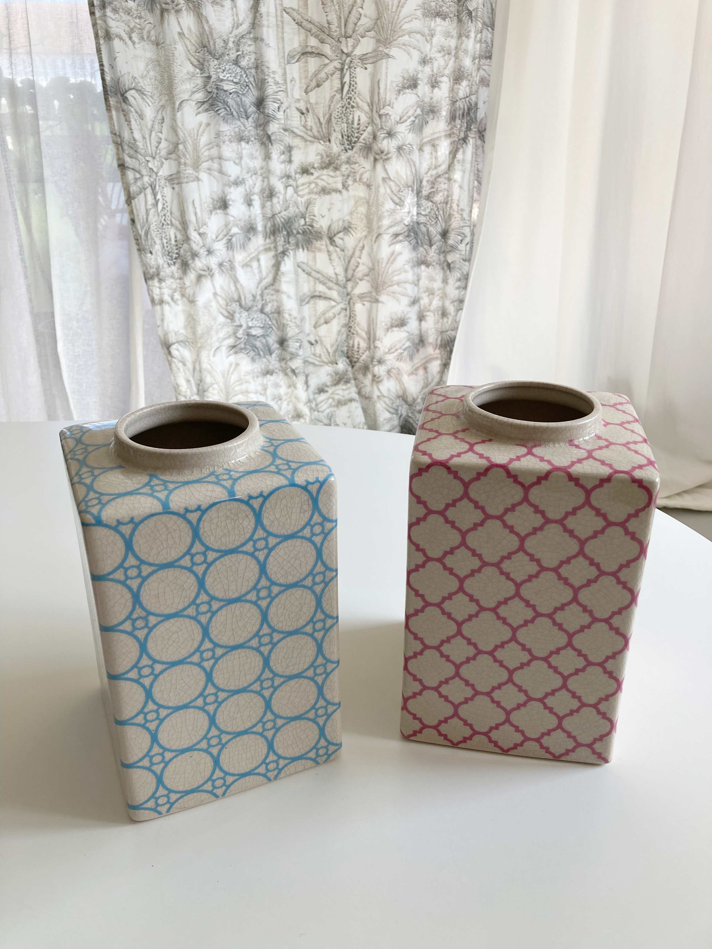 Neue Vasen eckig geometrisch Muster Rosa Türkis Blau Design Hippie – Handpicked pieces