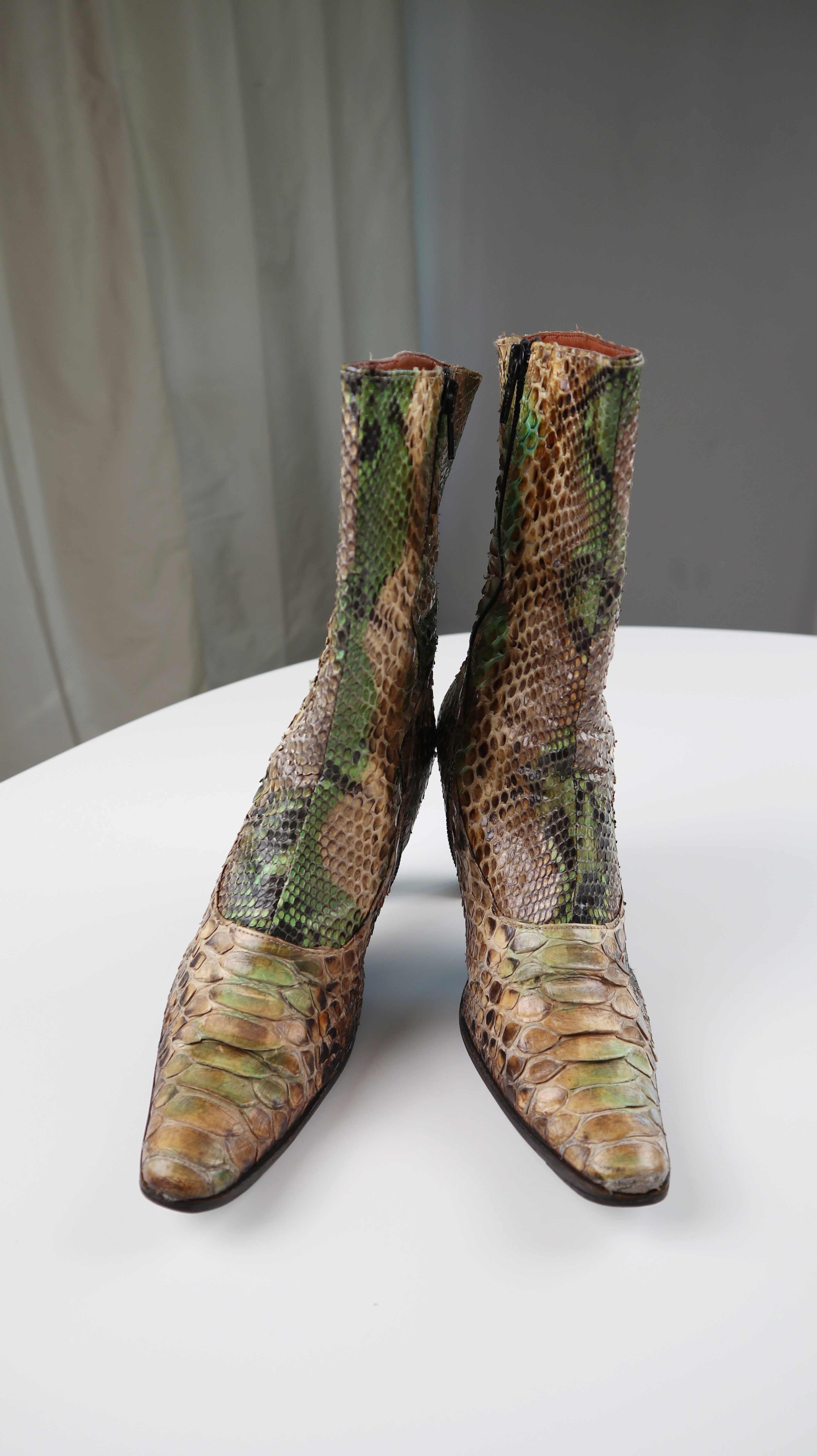 True Vintage Stiefel Grün Braun Boots Stiefeletten Schlange 37 made in italy