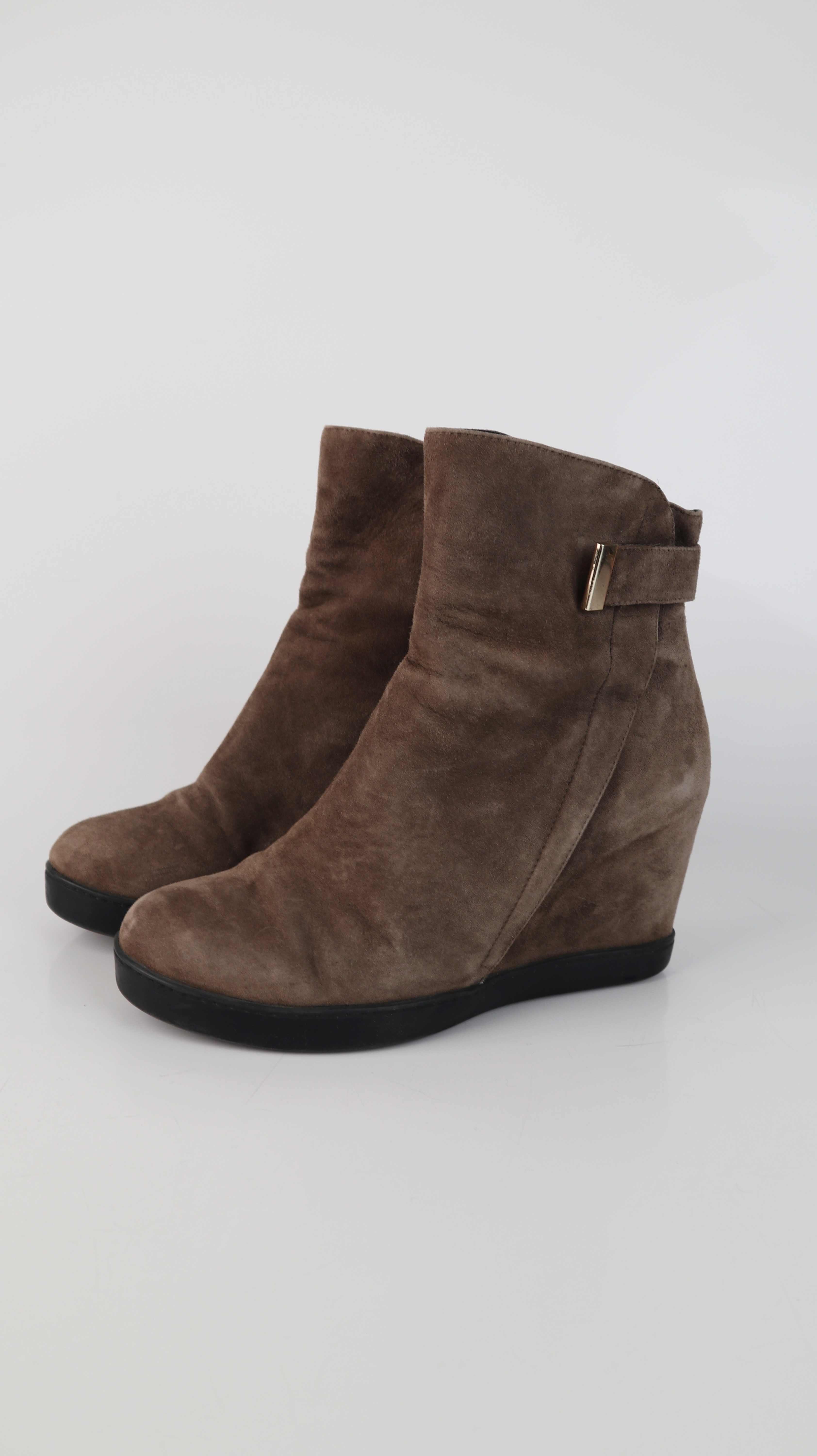 Stiefeletten braun Wedges 39 Absatzschuhe Wildleder Keilabsatz
