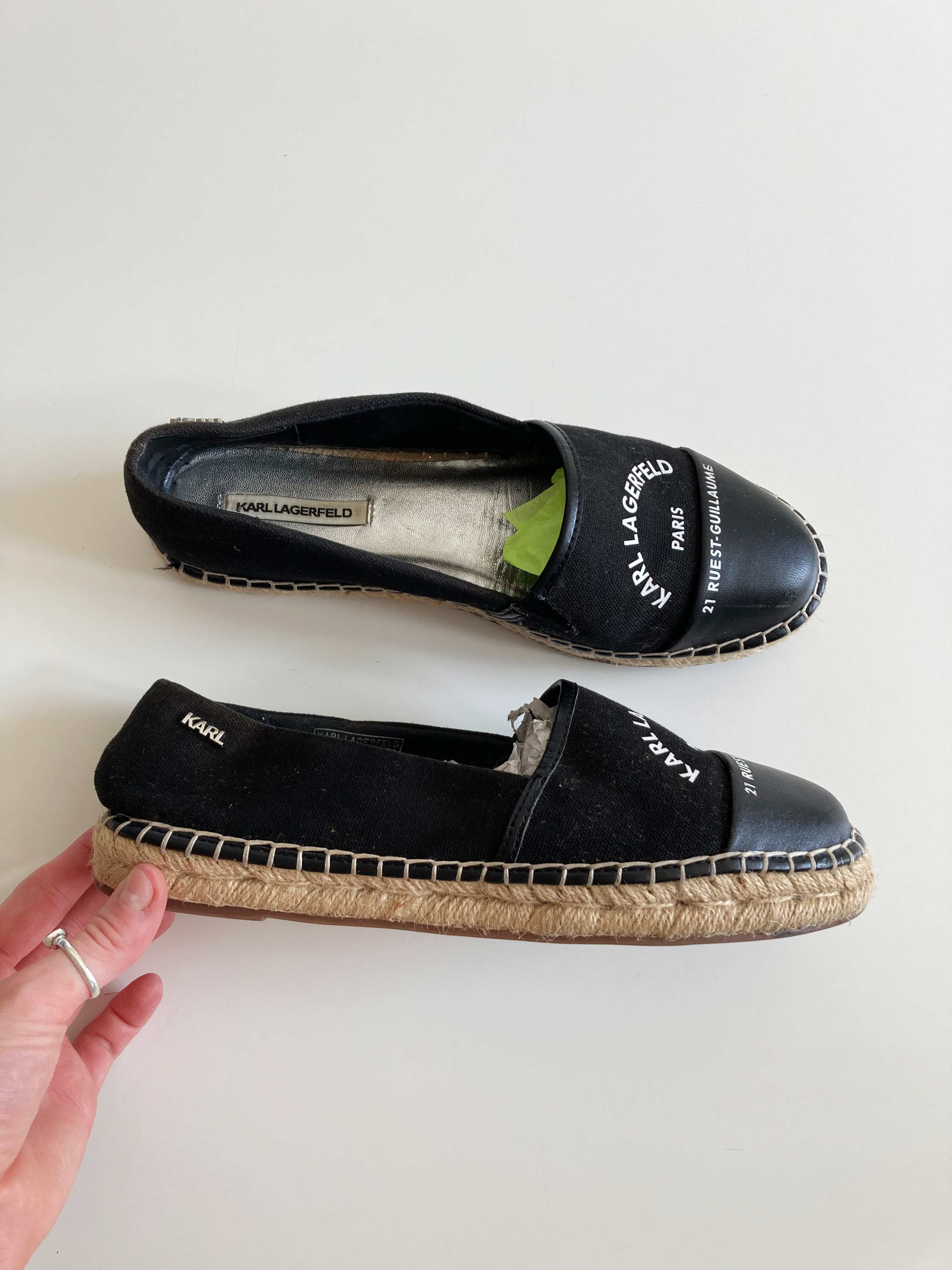Karl Lagerfeld Slipper Ballerinas Loafer 39 Schwarz Espandrilles Design