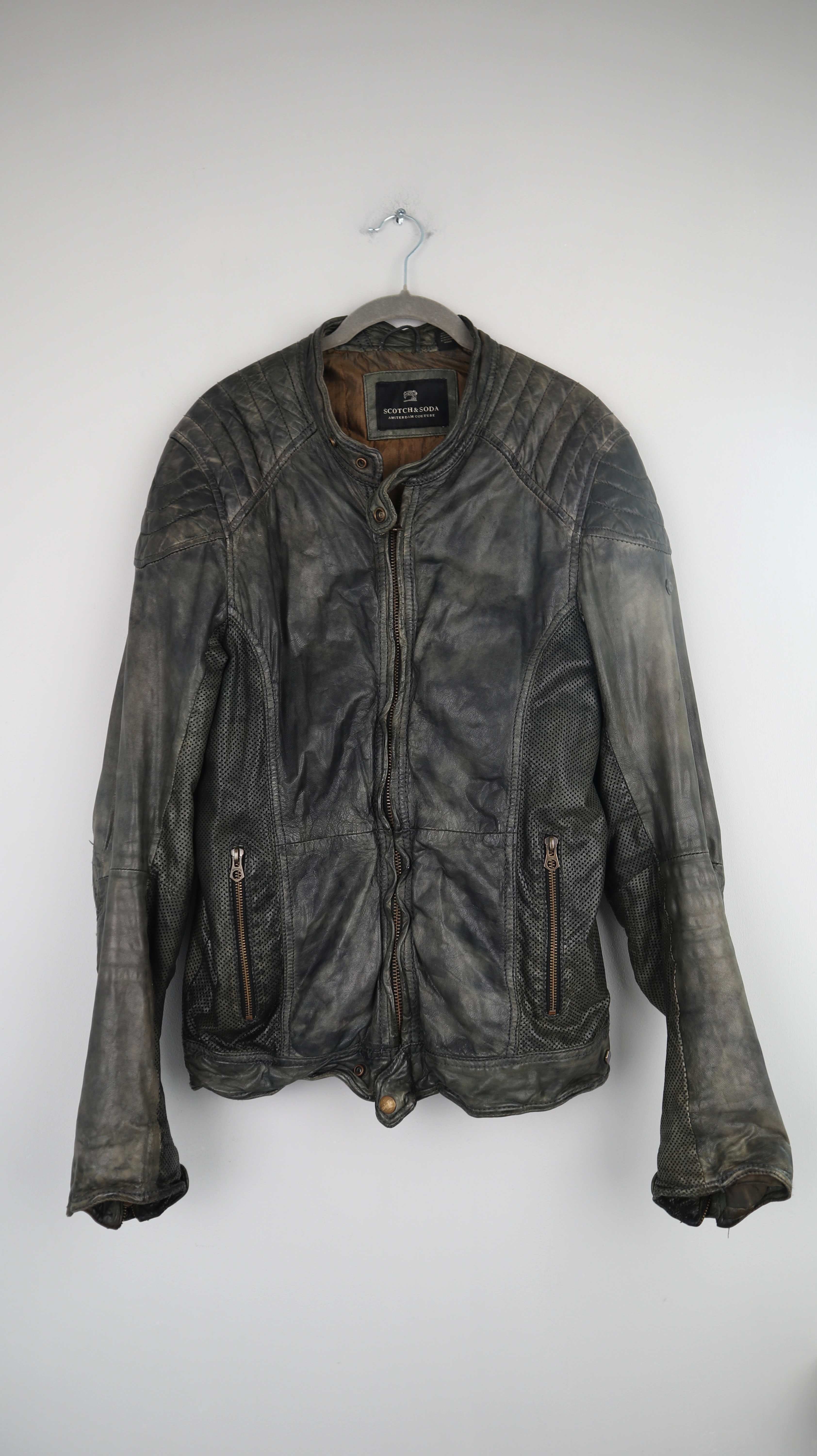 Scotch & Soda Jacke Lederjacke Grün Dunkelgrün Bikerjacke M