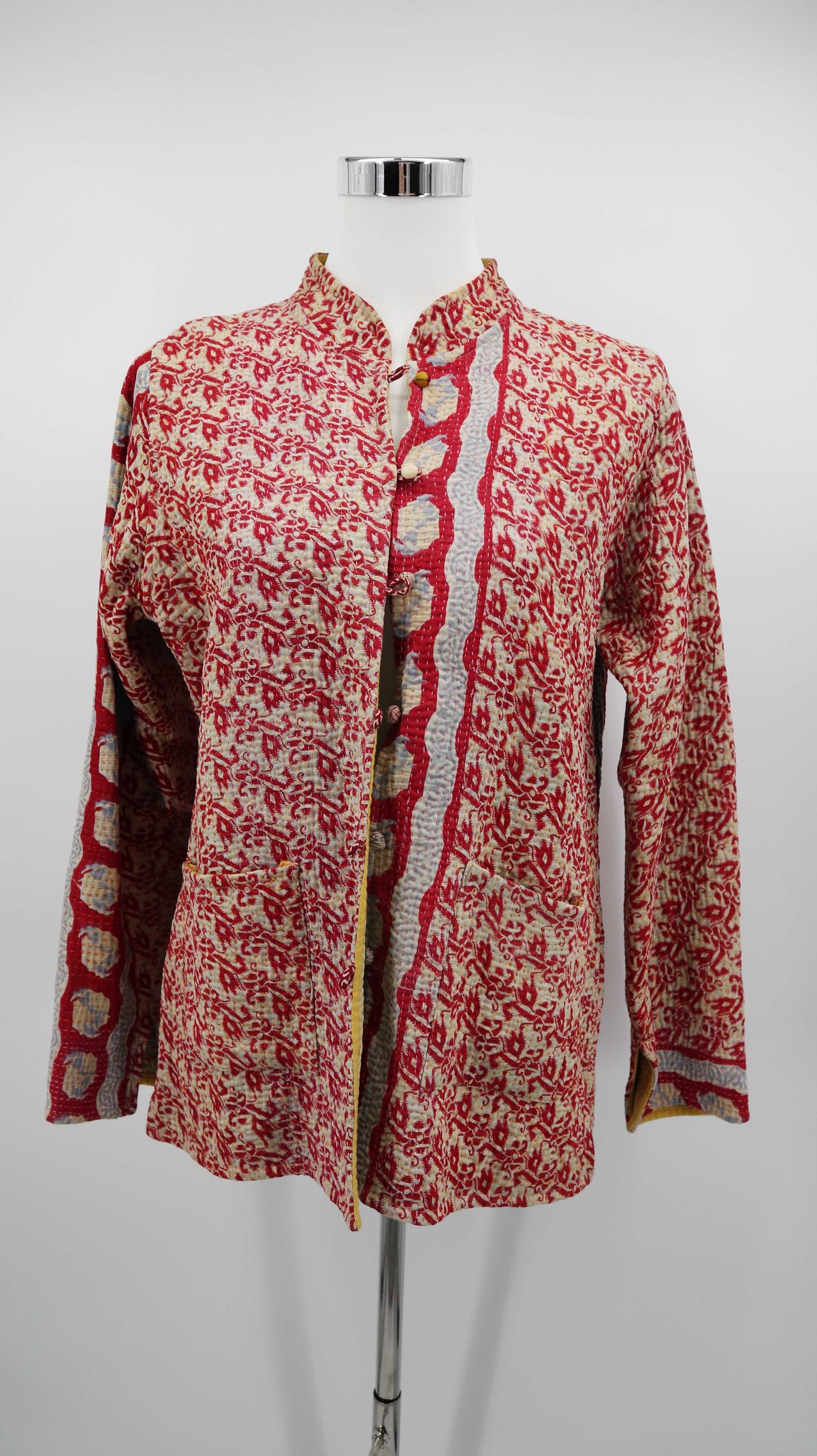 Indische Wendejacke rot gelb 38 M Paisley Kantha-Steppjacke Quilt