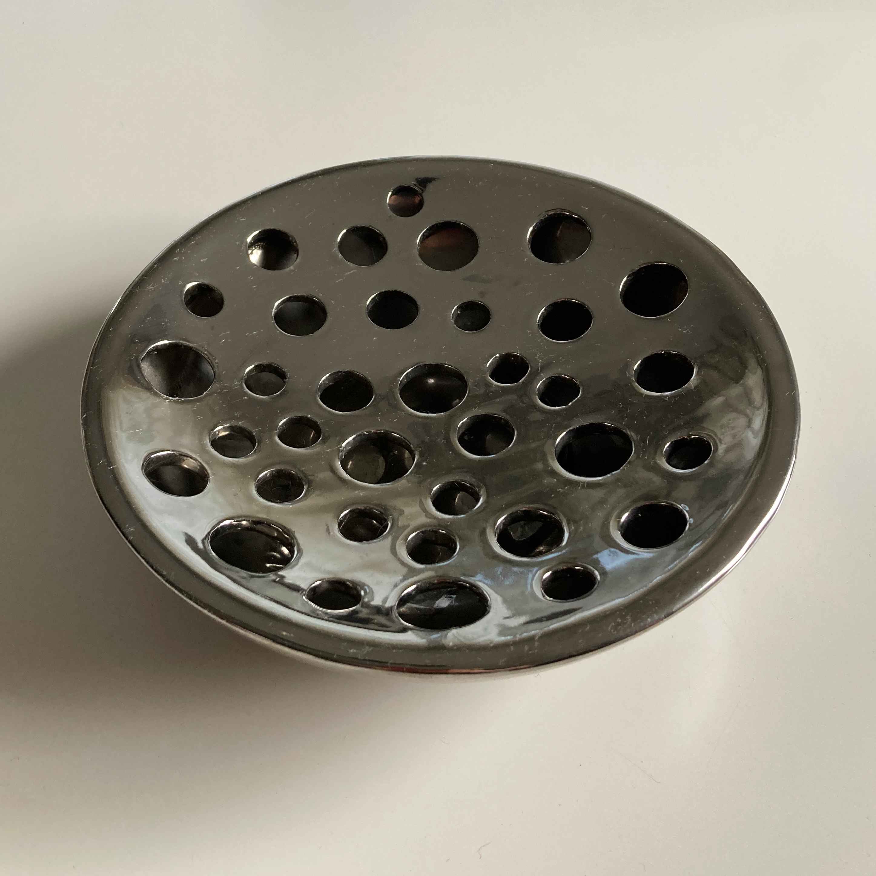 Blumenvase Vase flach Schale Schalenvase silber chrom Blumenstein