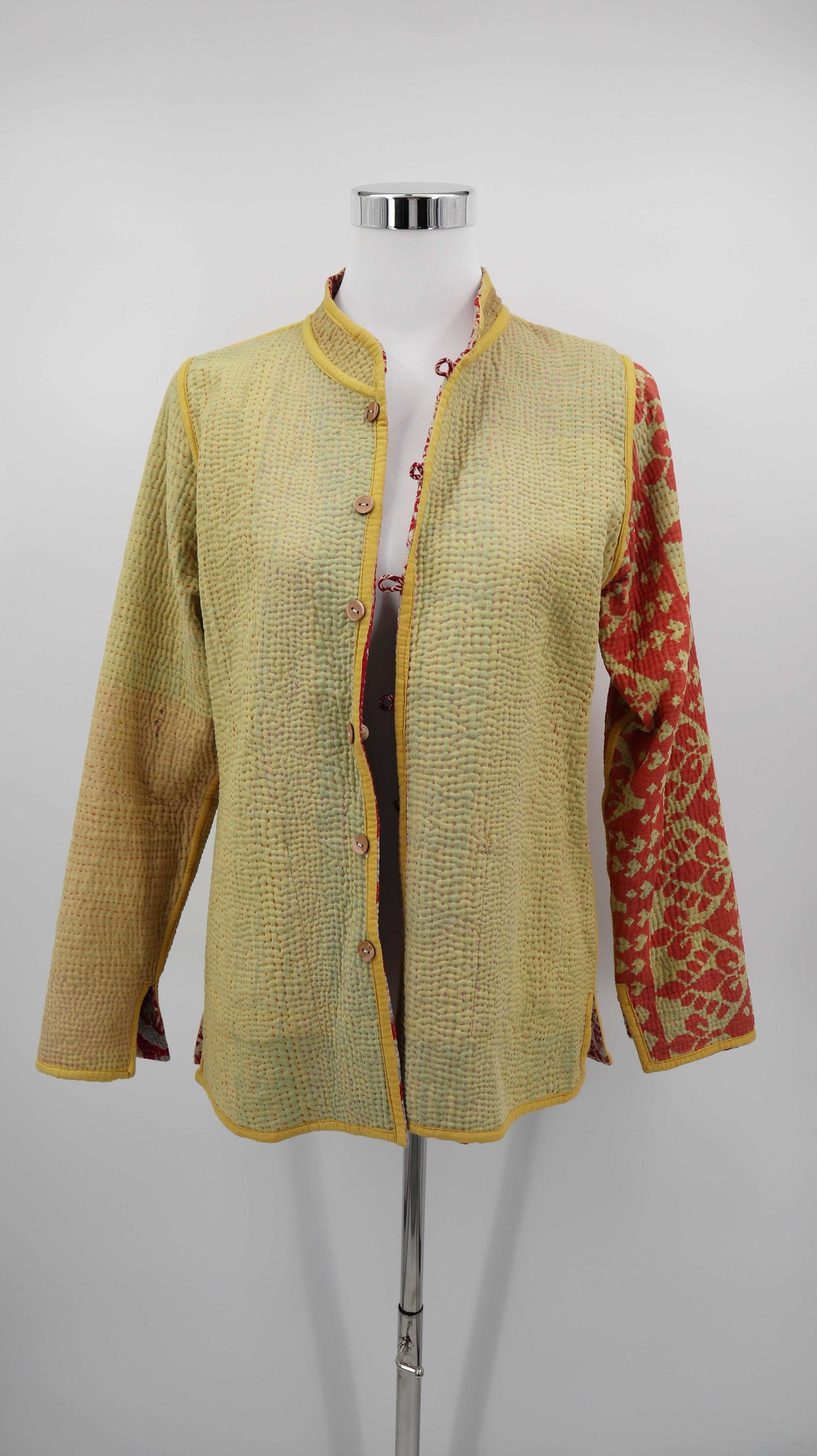 Indische Wendejacke rot gelb 38 M Paisley Kantha-Steppjacke Quilt