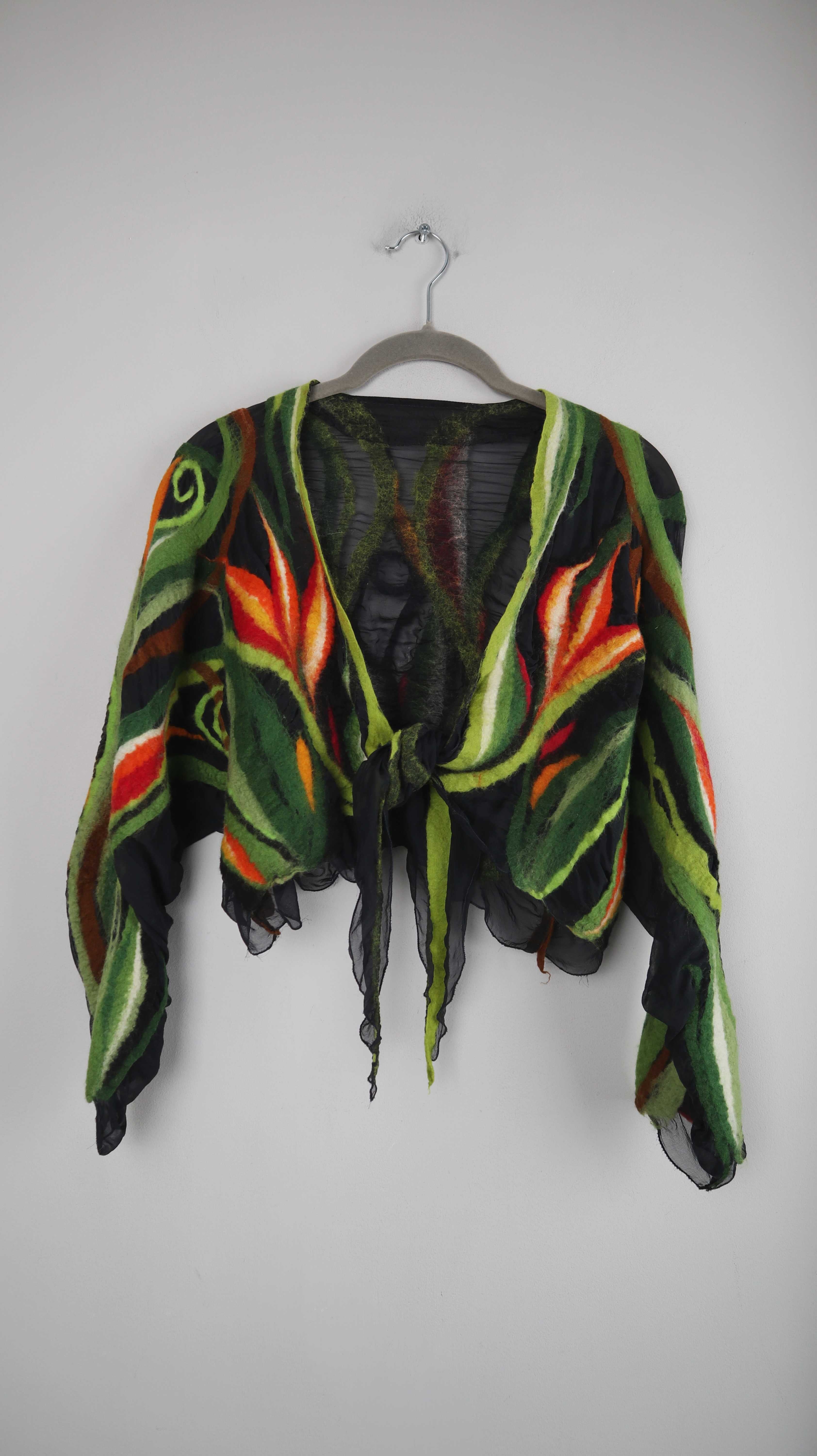 Top Weste Grün gefilzt Filztop Bolero Cardigan Strickjacke Orange