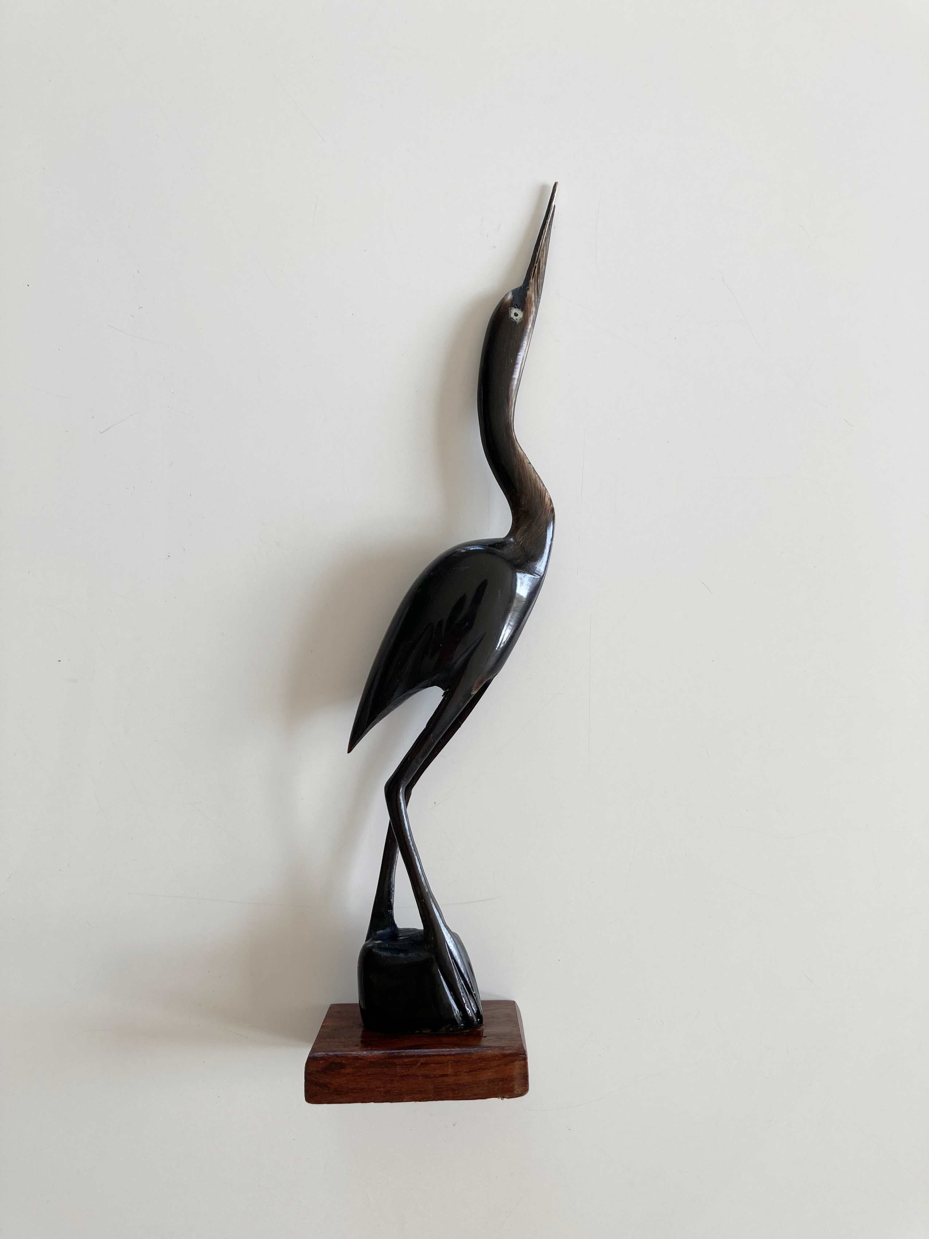 Reiher Kranich Figur Schwarz Retro 70er mid century geschnitzt