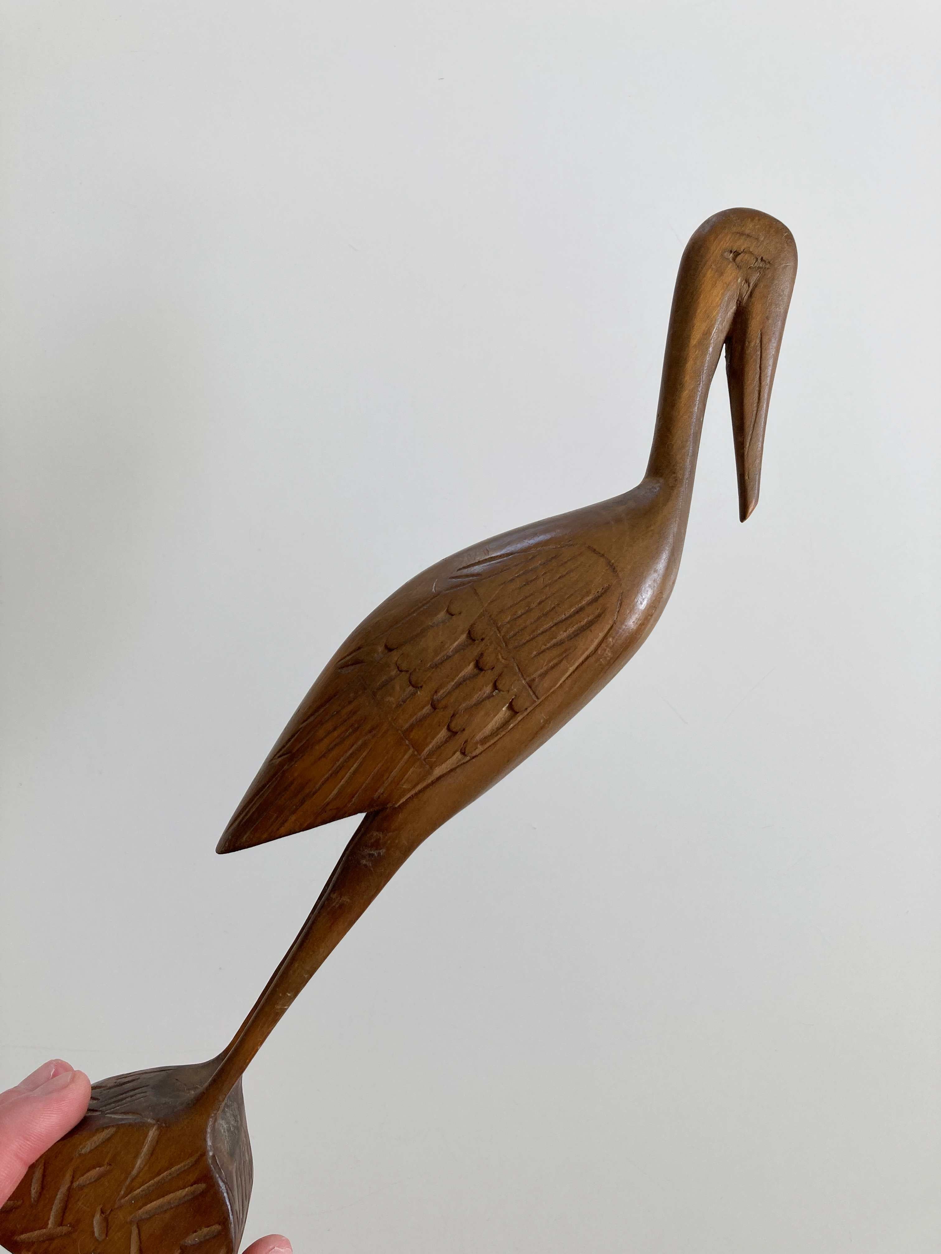 Holzkranich Holzfigur Reiher Kranich Holz 70er Mid Century Holzfigur