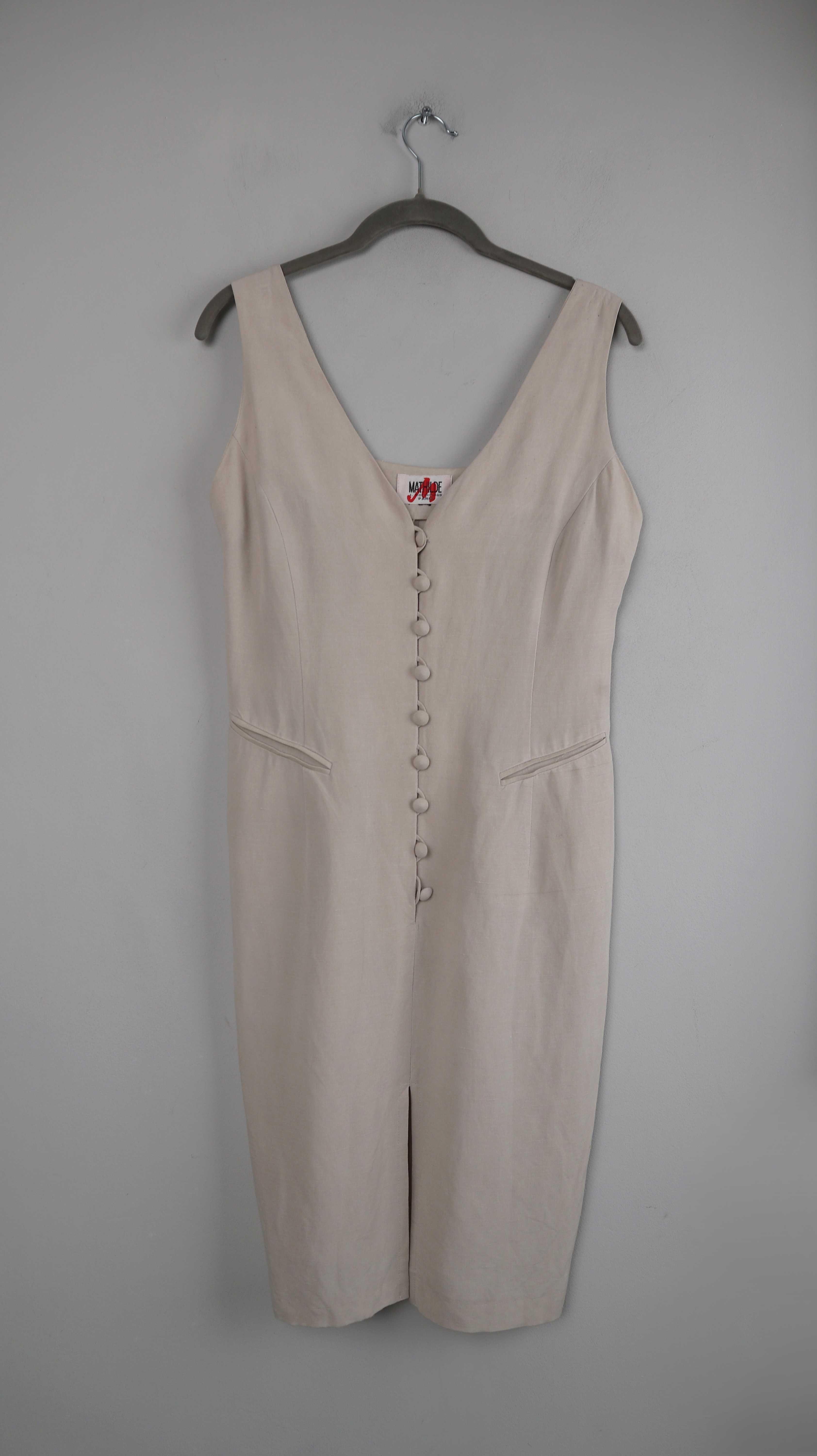 Mathilde J. Rondinaud Kleid 36 S Creme Beige Leinenkleid Vintage Sommerkleid