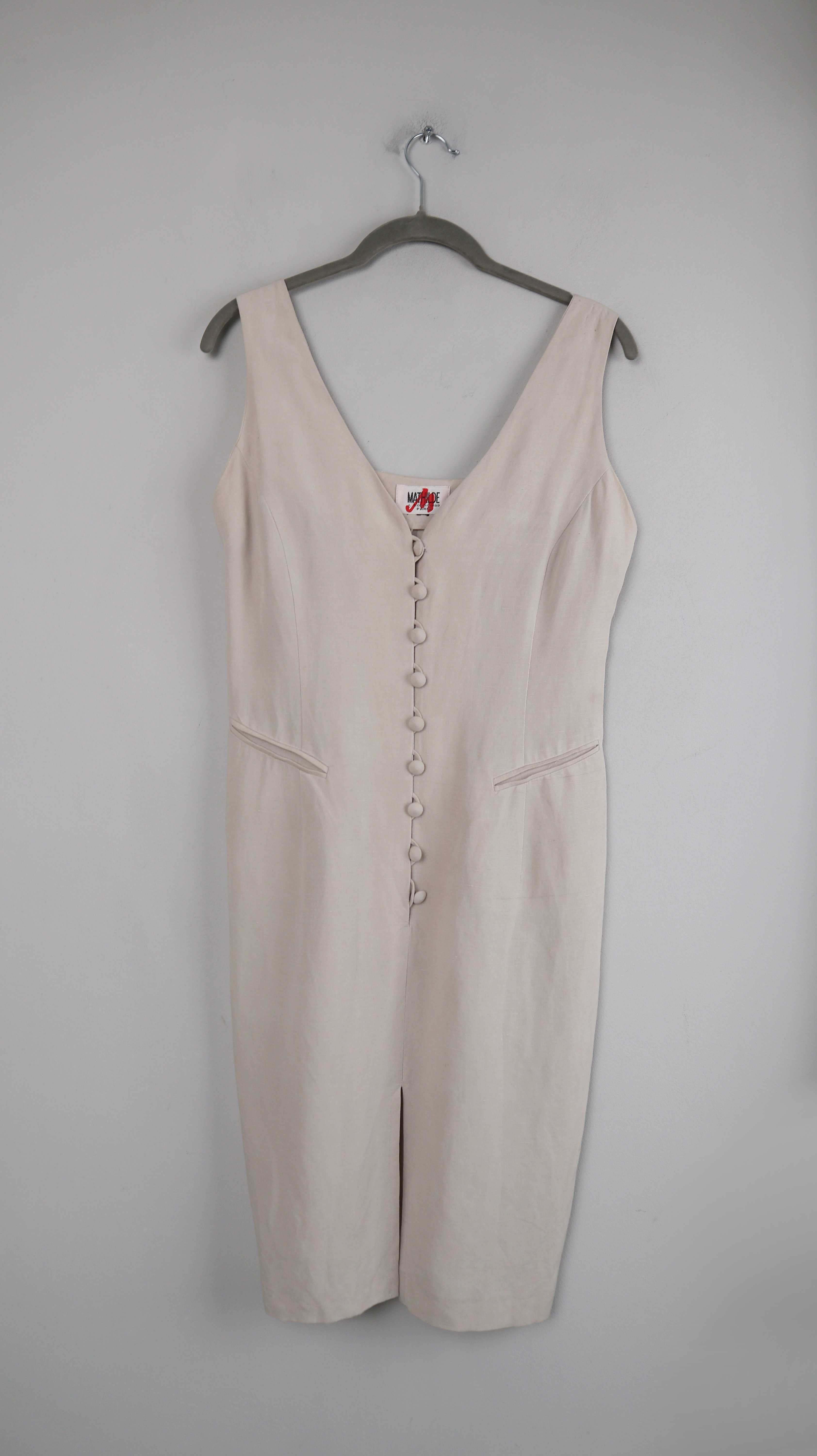 Mathilde J. Rondinaud Kleid 36 S Creme Beige Leinenkleid Vintage Sommerkleid