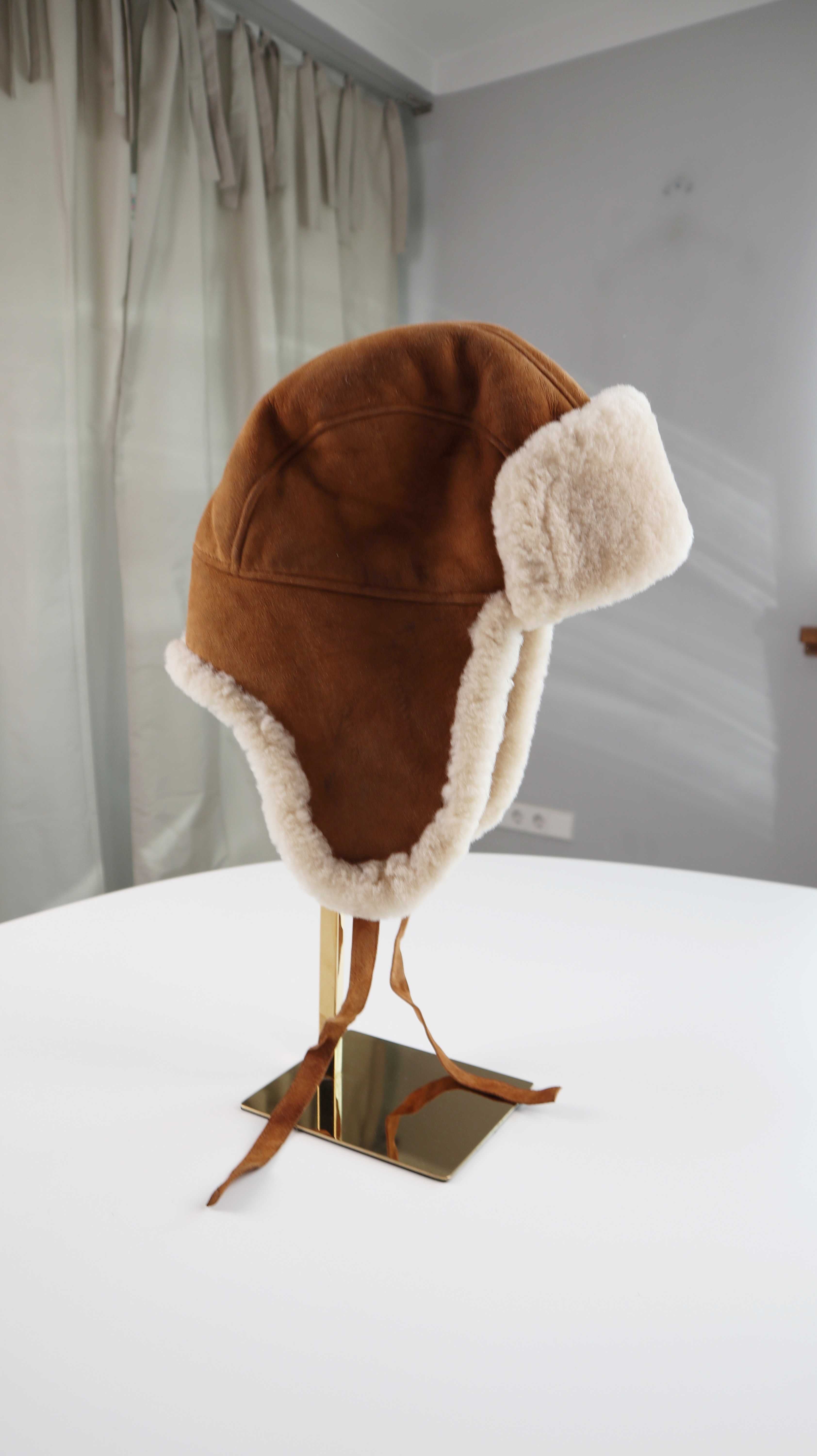 Fliegermütze braun Wildleder Lammfellmütze S Pilotenmütze