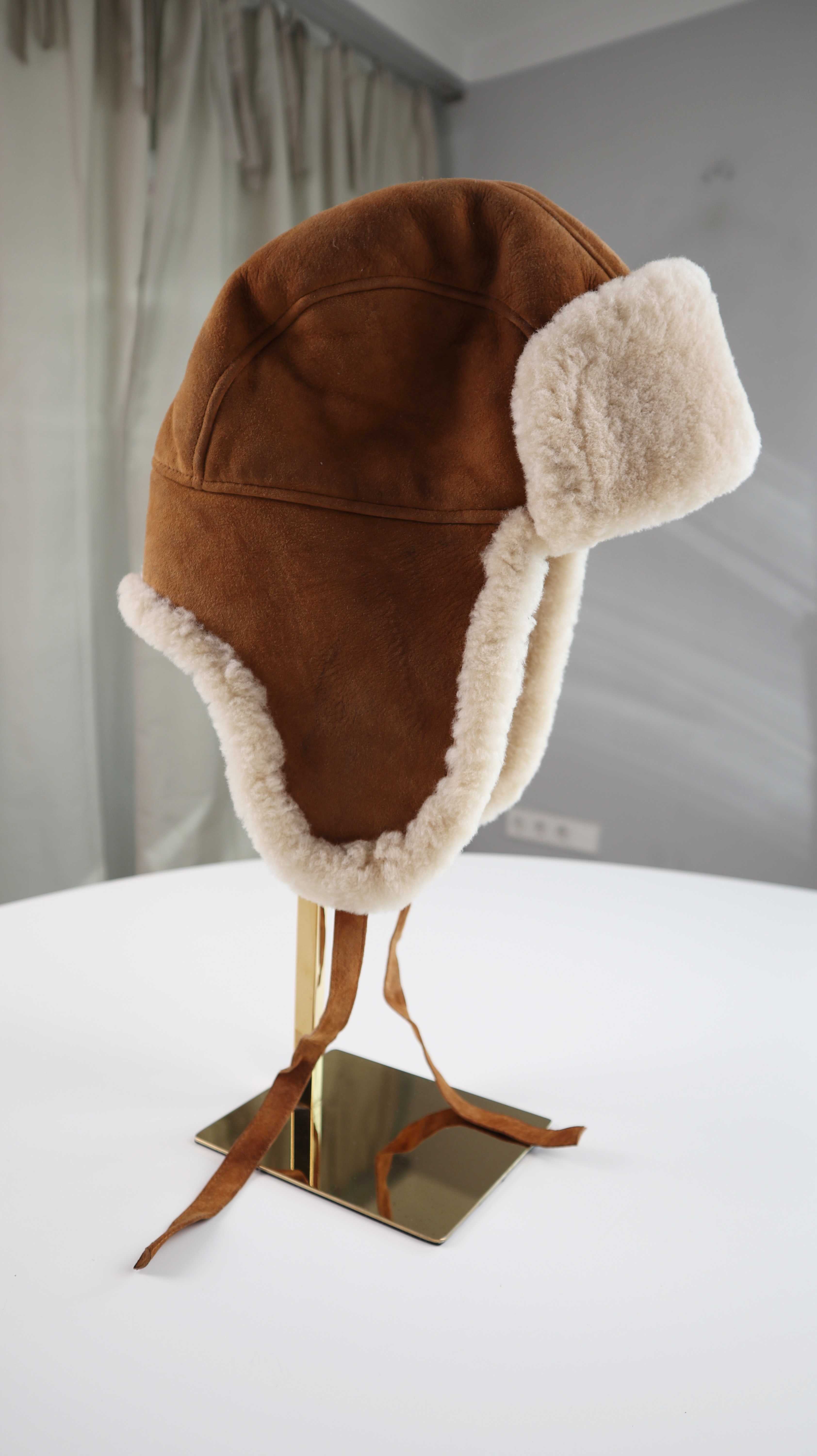 Fliegermütze braun Wildleder Lammfellmütze S Pilotenmütze