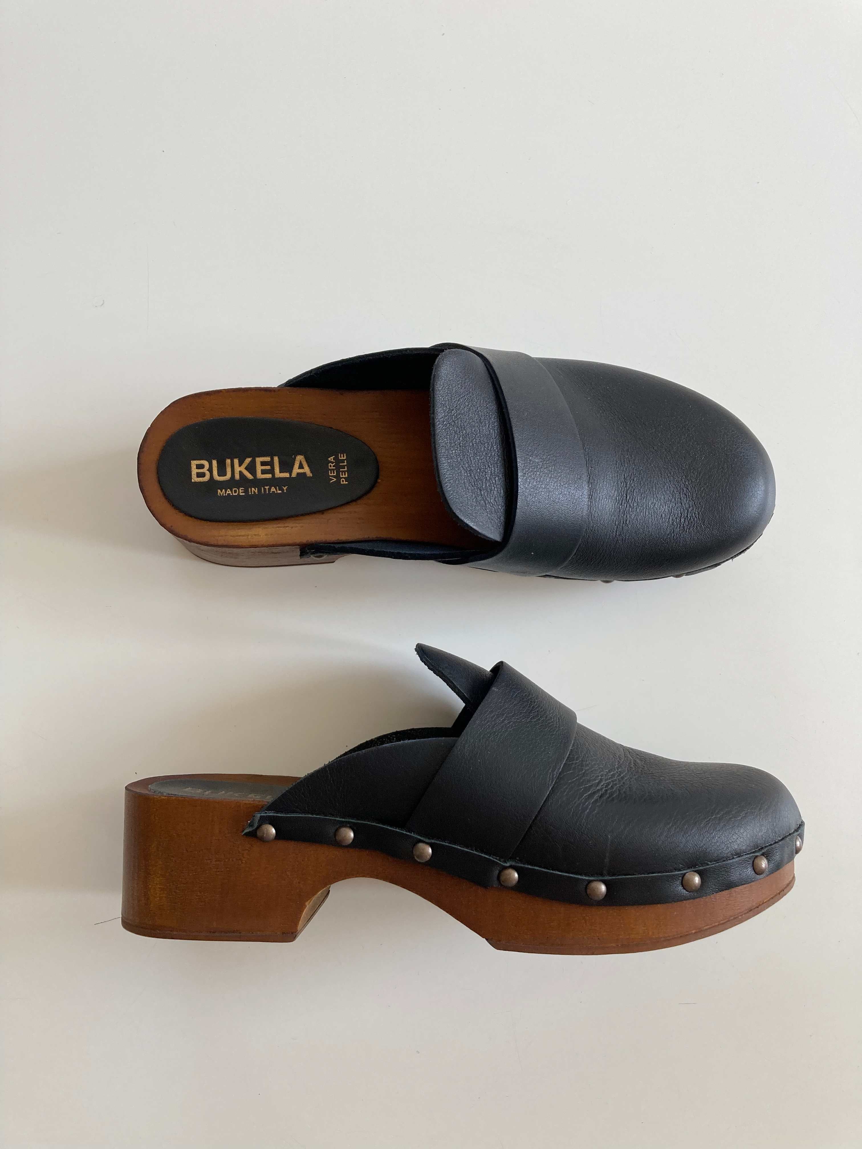 Bukela Made in Italy Clogs Slipper Schwarz Lederclogs 38 mit Nieten