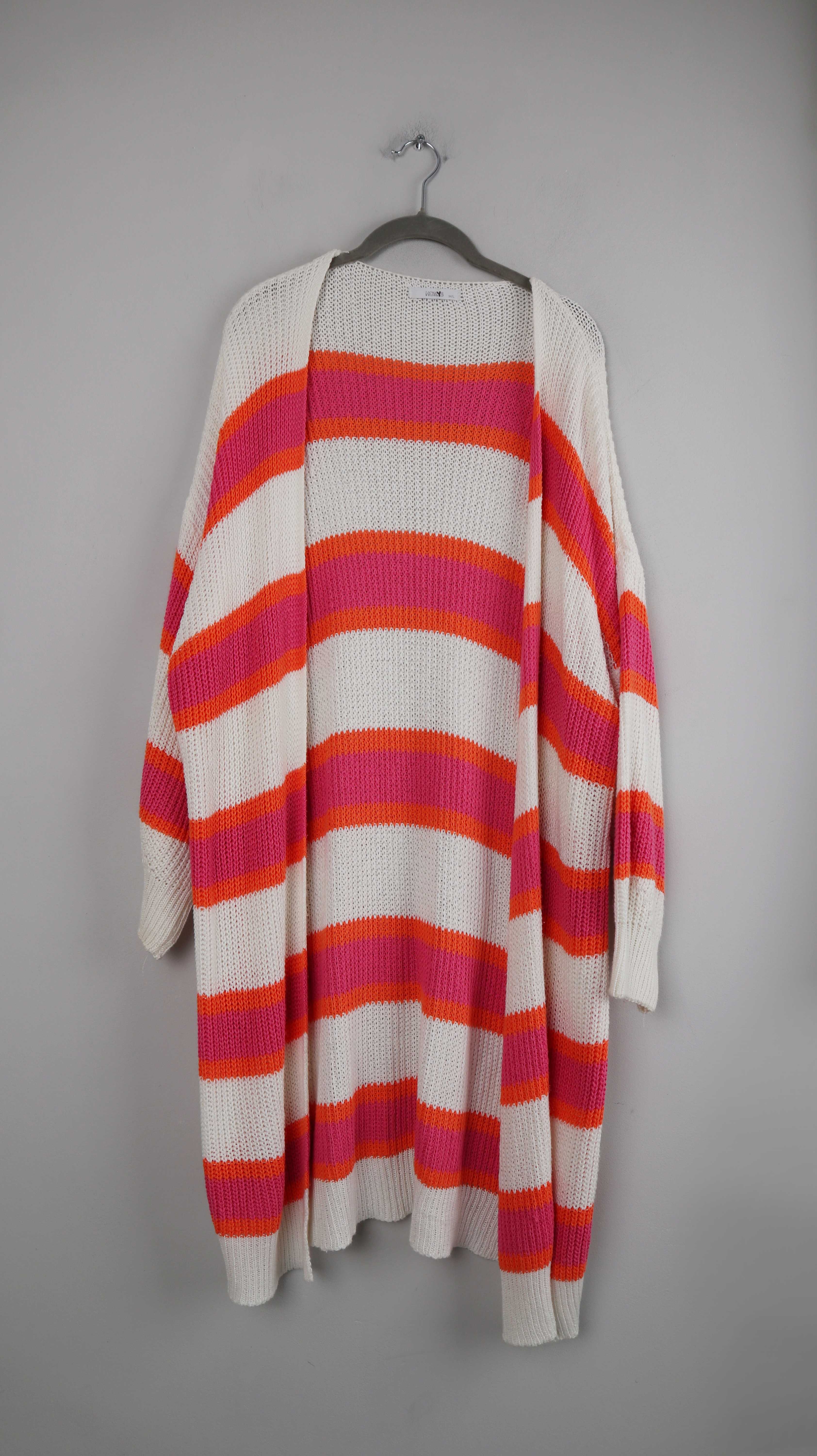 Cardigan Pink Orange lang Strickjacke M L Strickjacke oversized