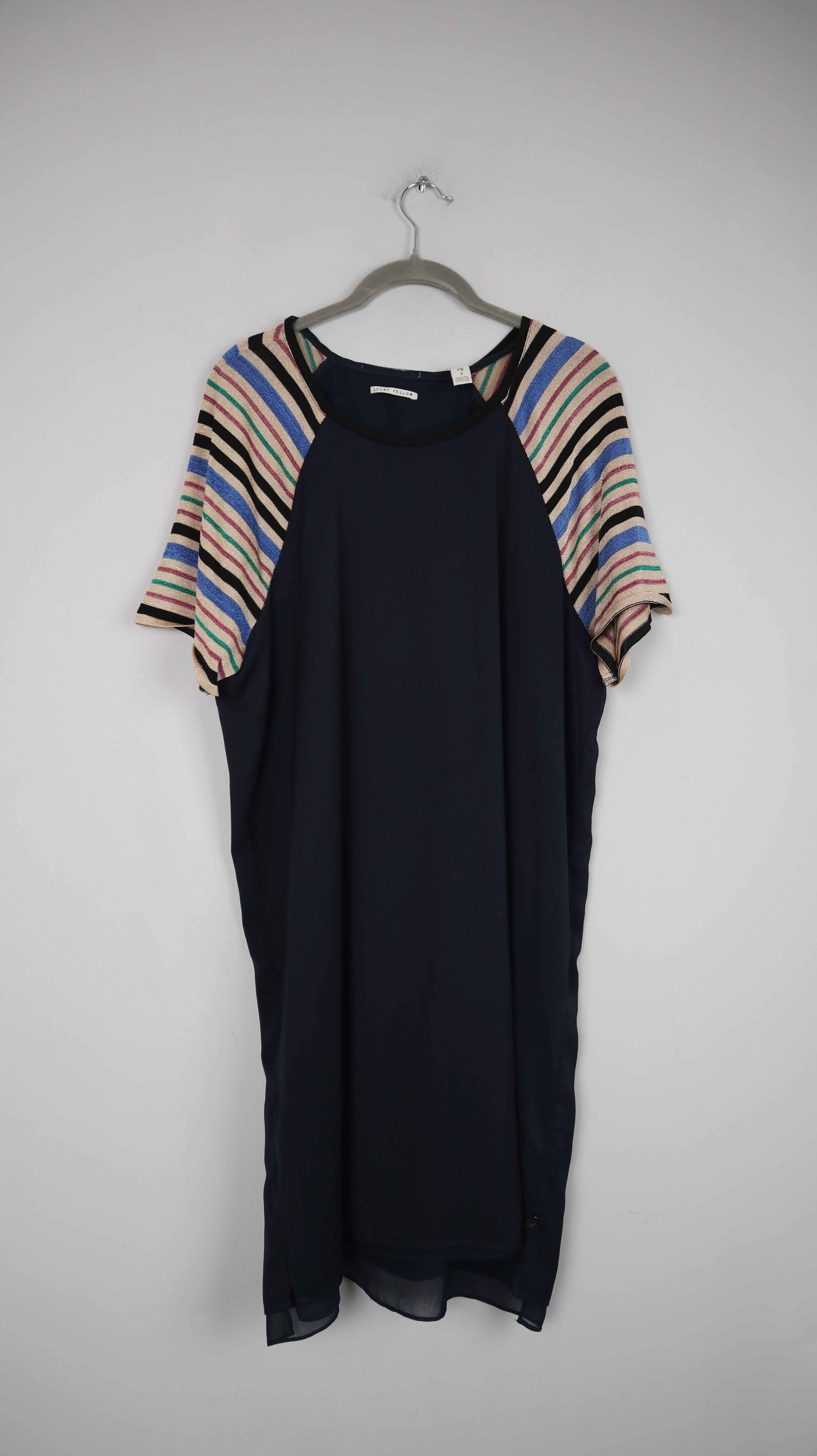 Scotch & Soda Kleid Blau Dunkelblau 40 L Glitzerärmel Midi Midikleid