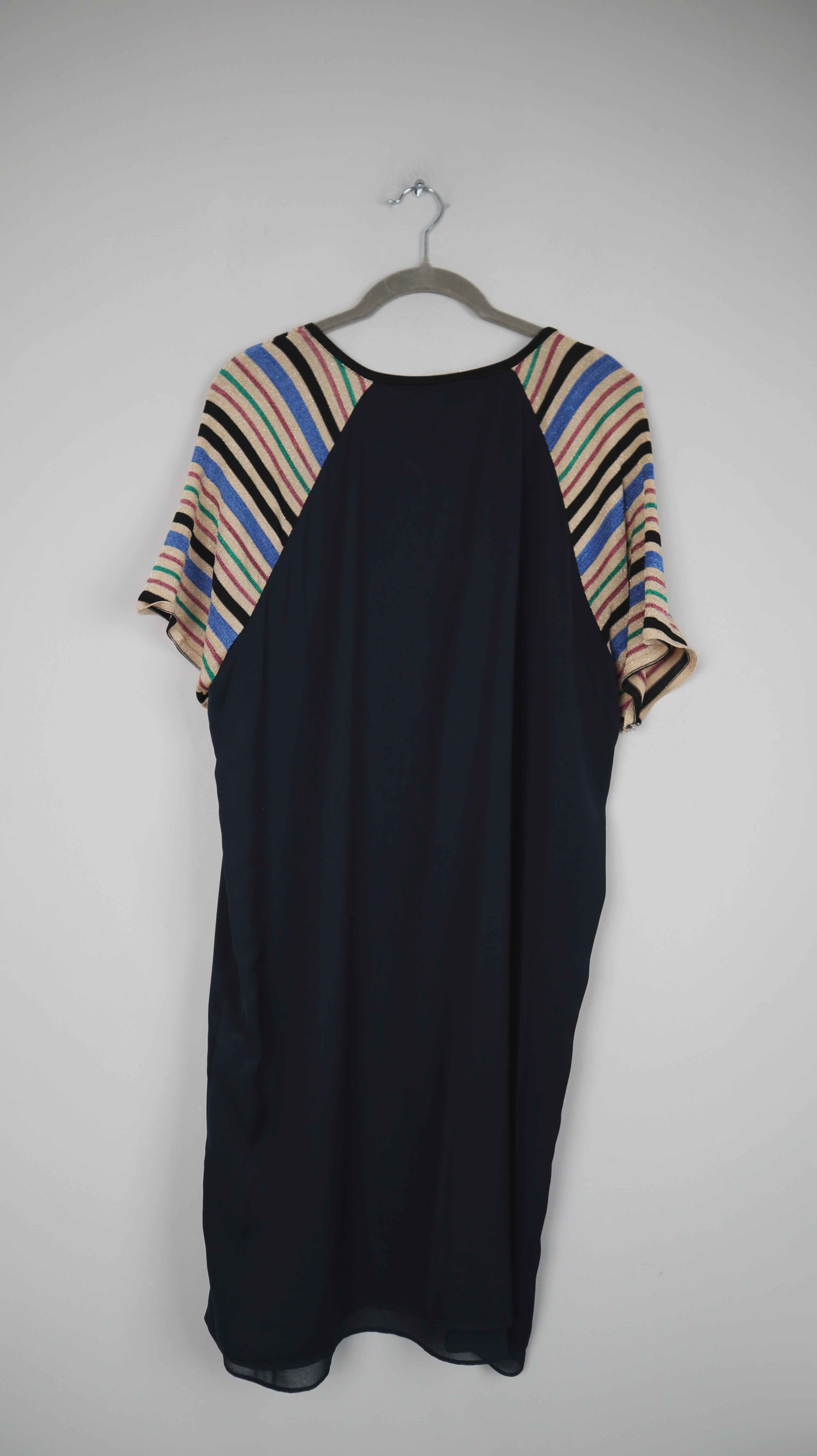 Scotch & Soda Kleid Blau Dunkelblau 40 L Glitzerärmel Midi Midikleid