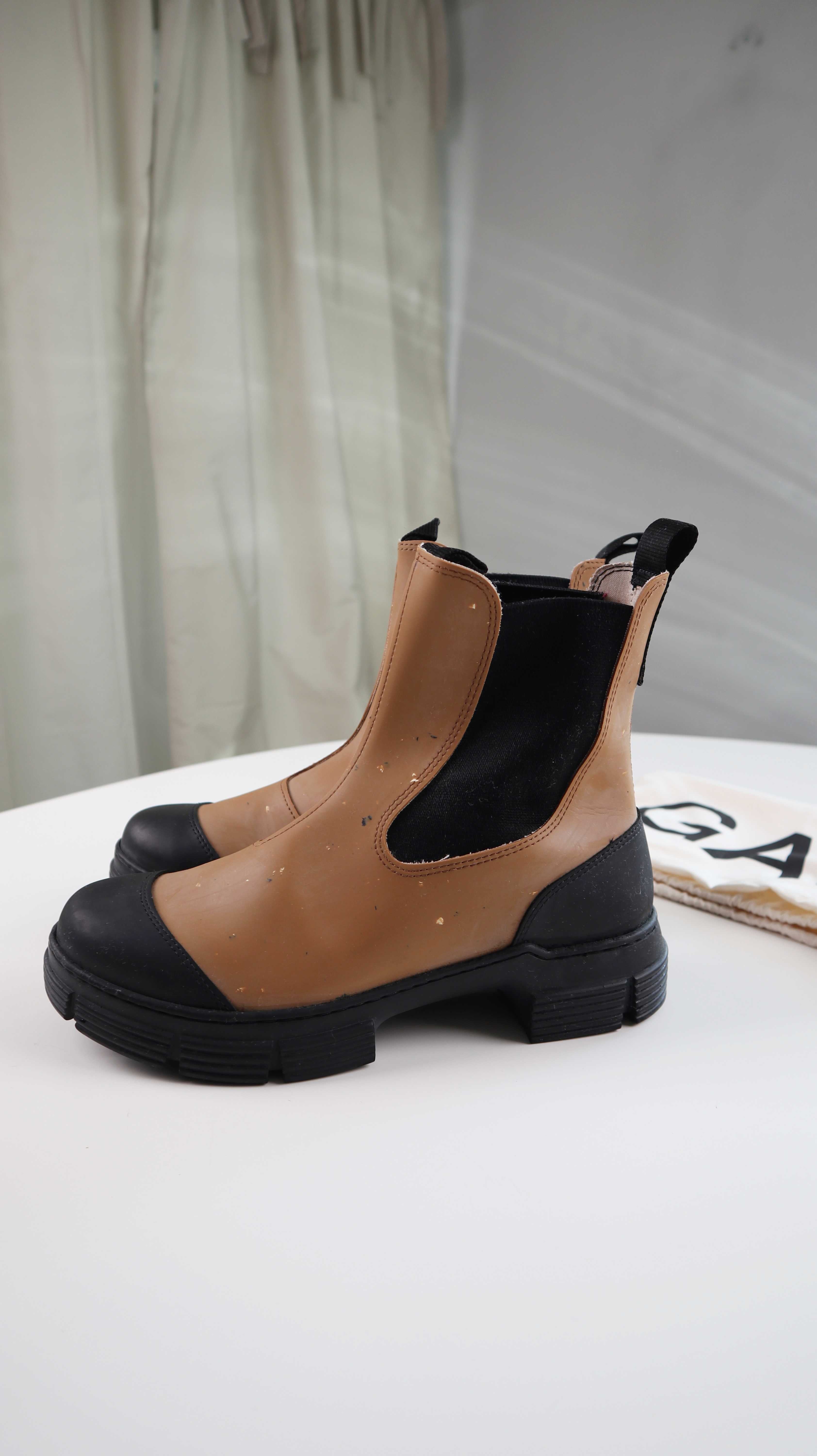 Ganni Stiefel Stiefeletten 39 Braun Neu Chelsea Boots Schwarz