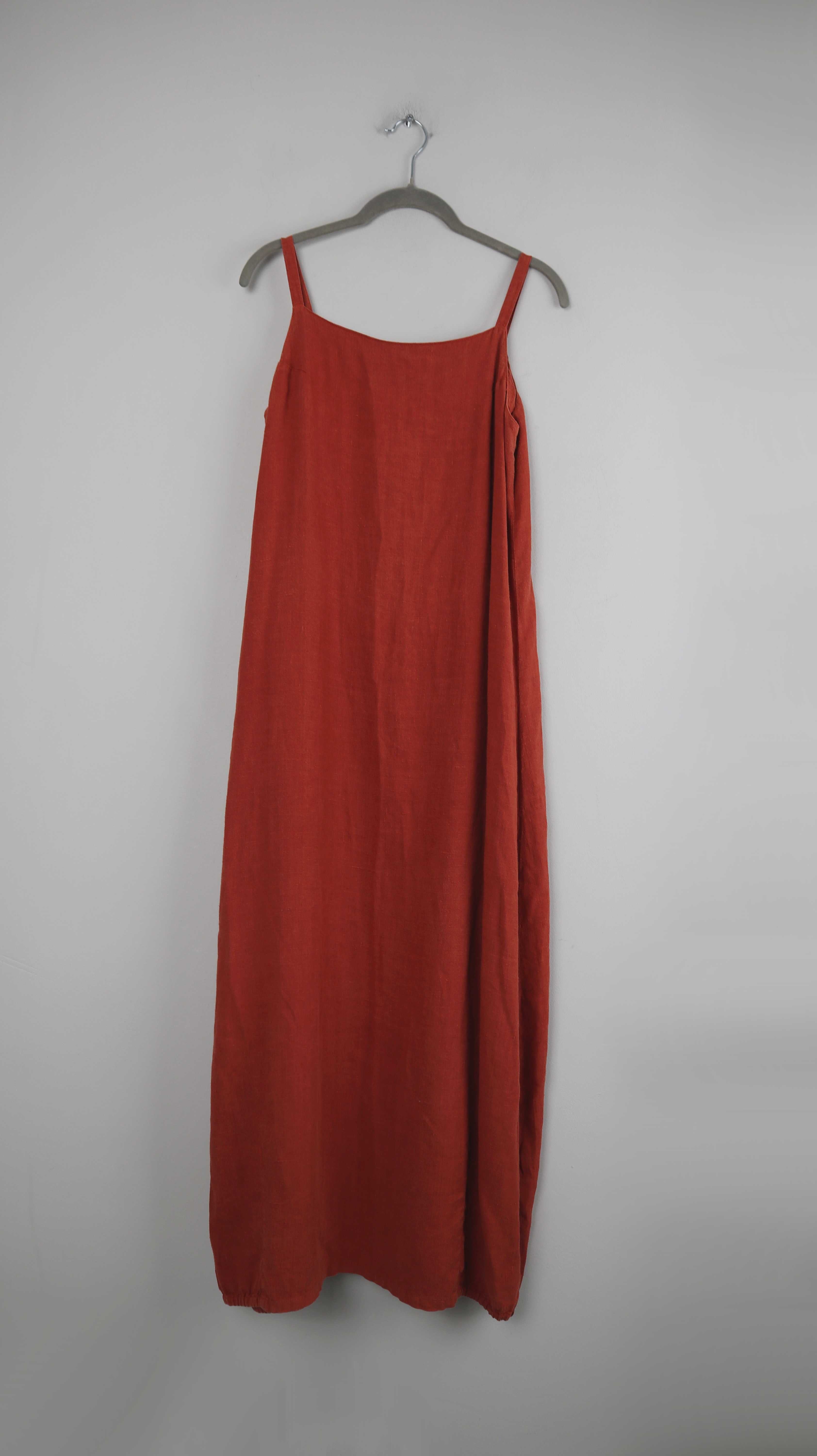 Natural Wave Kleid Maxikleid Leinenkleid rot Orange Sommerkleid 36 S