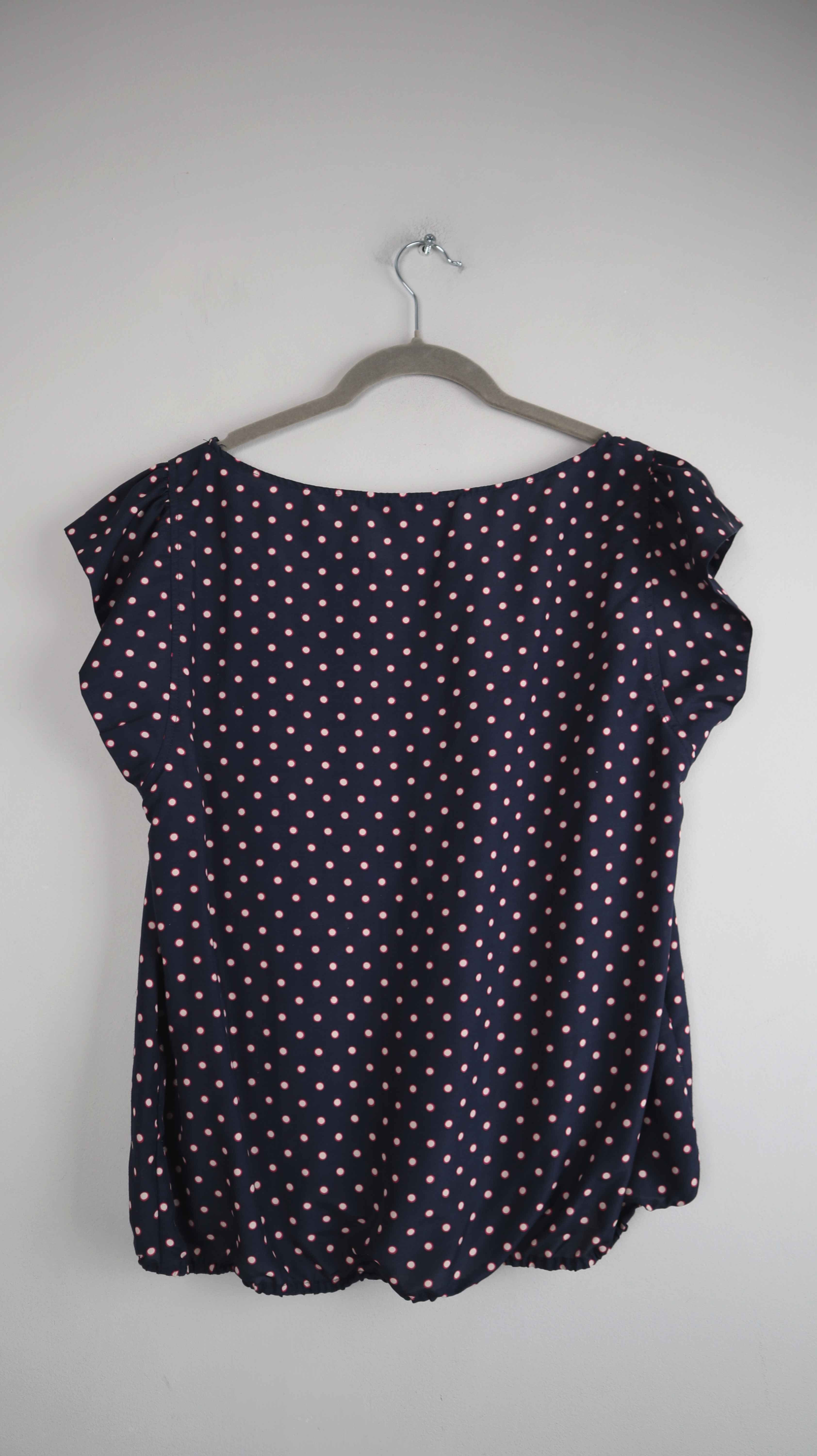 Zara Top Shirt Blau weiß gepunktet 40 L T-Shirt Bluse Oberteil