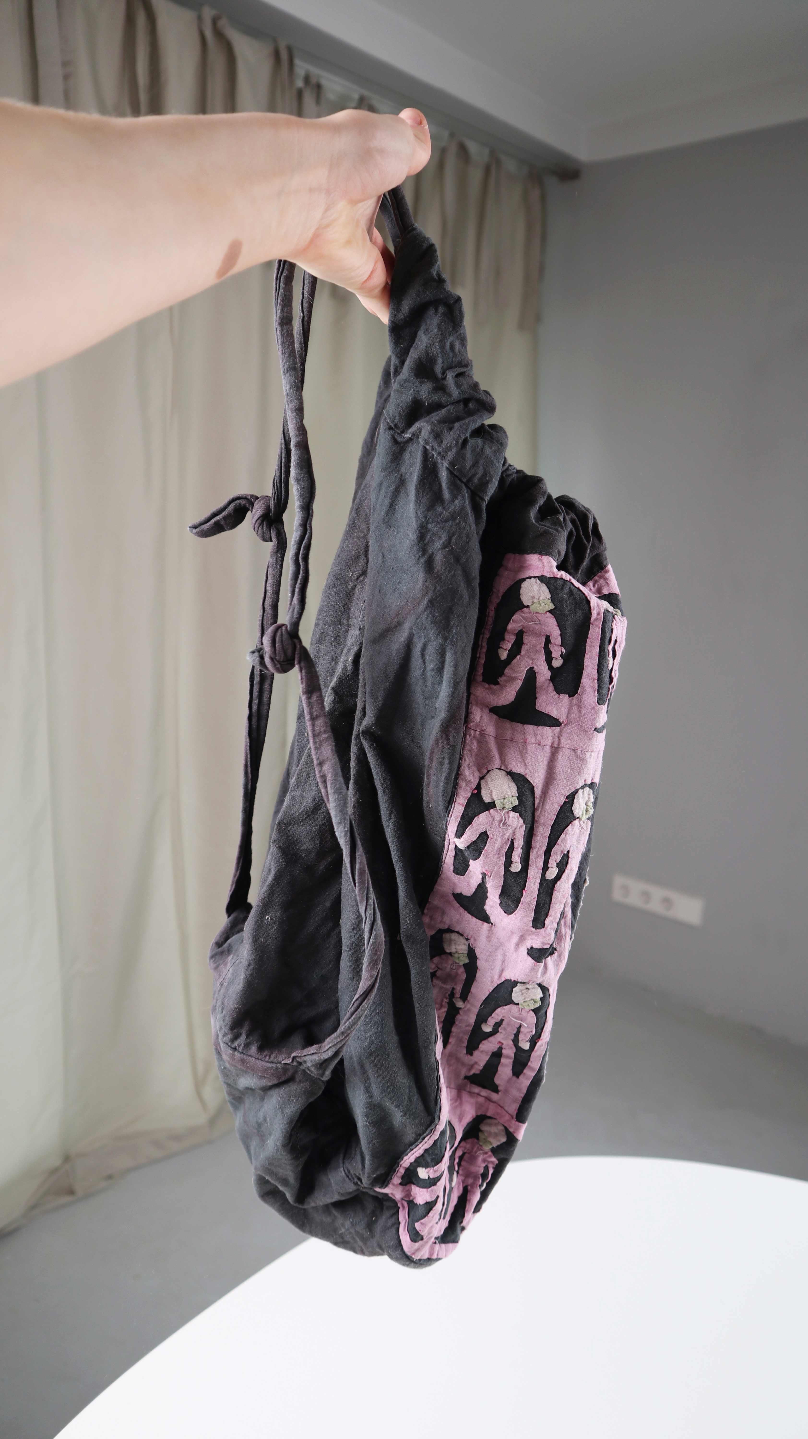 Beutel Tasche Baumwolle schwarz Lila Rucksack indisch bestickt