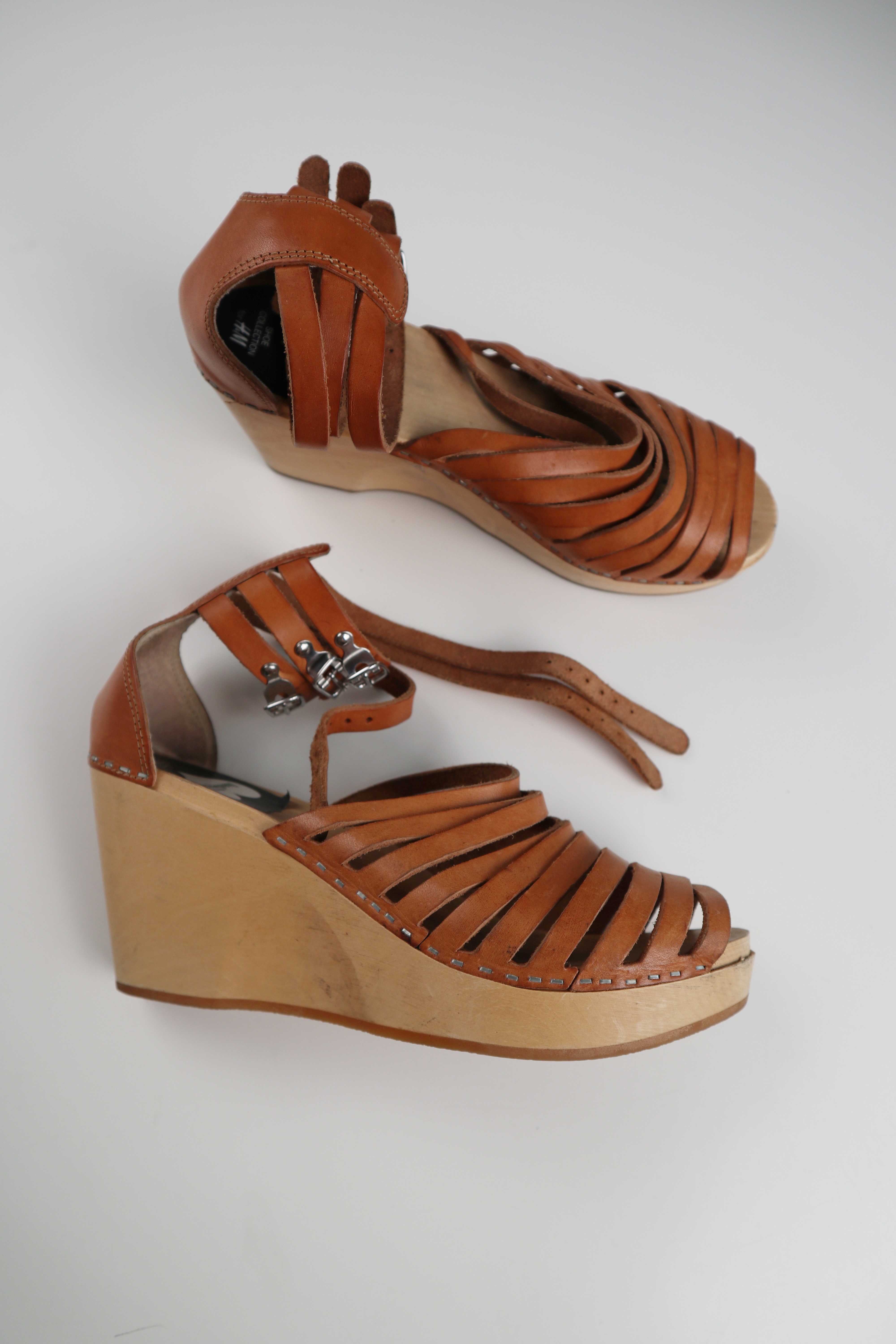 Swedish Hasbeens Wedges Sandalen H&M Kollektion 39 Ledersandalen Keilabsatz