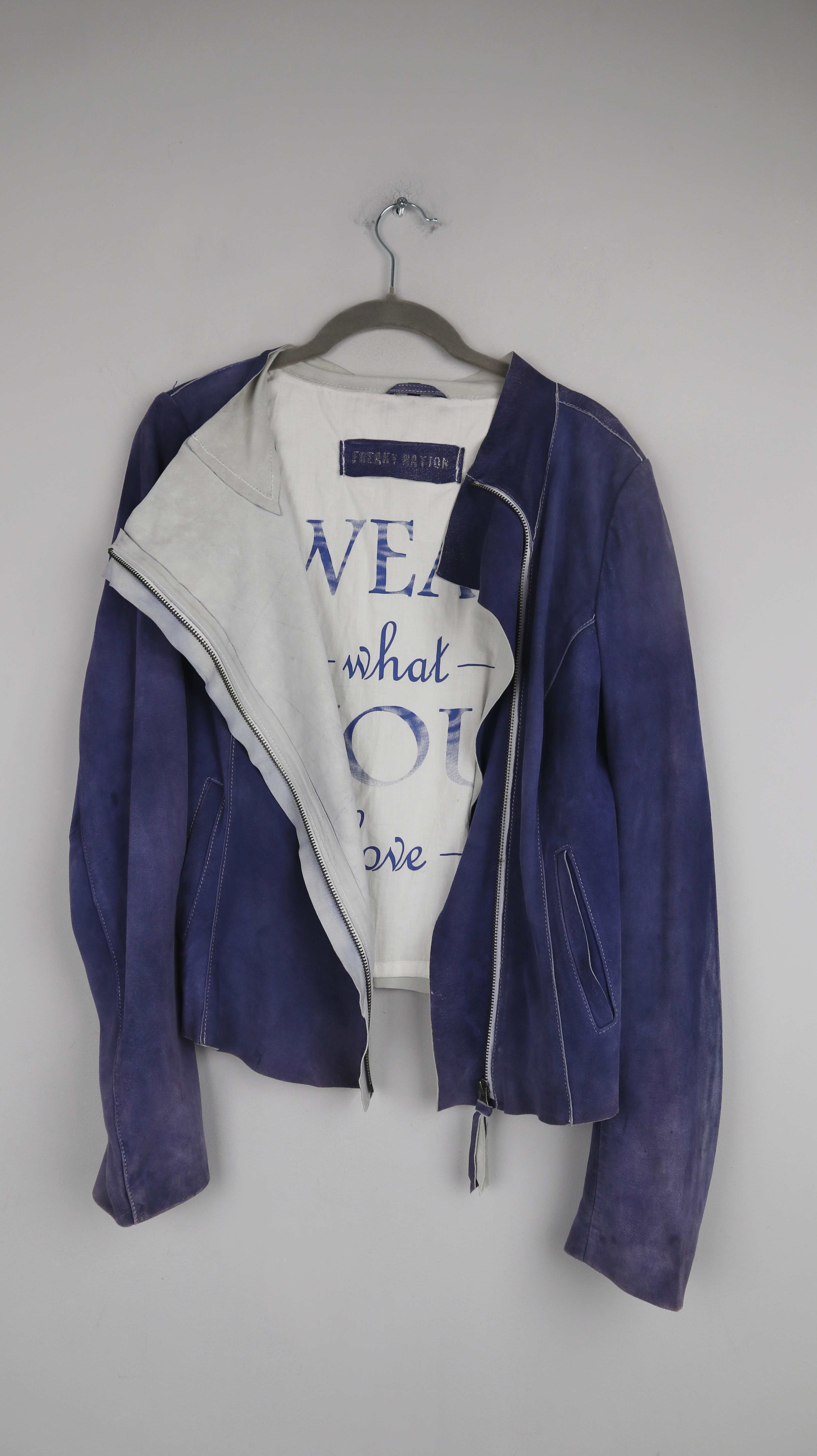 Freaky Nation Lederjacke Blau Wildleder 38 M Bikerjacke Jacke