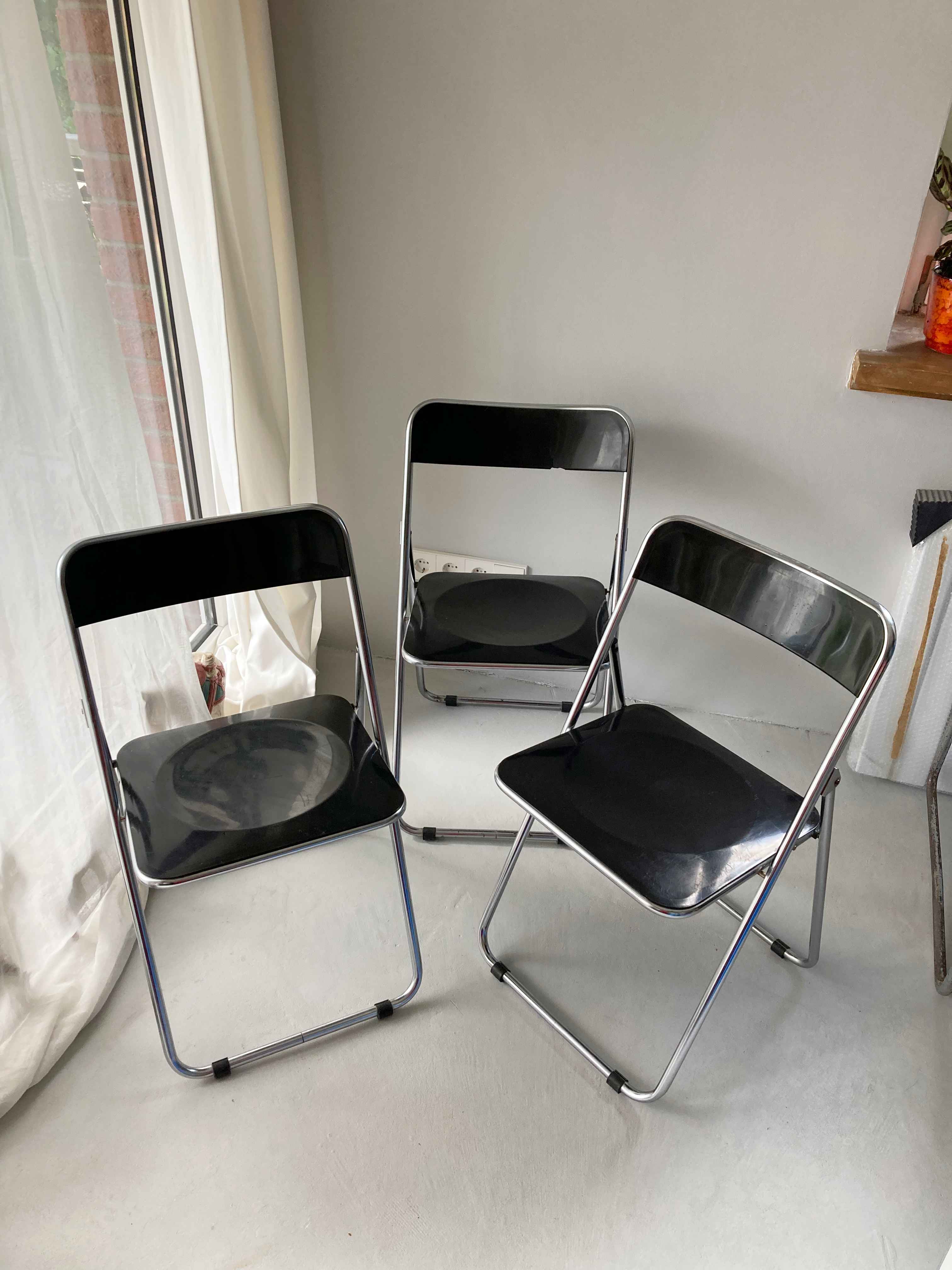 Drei Castelli Klappstühle Design Chrom schwarz Klappstuhl Stuhl